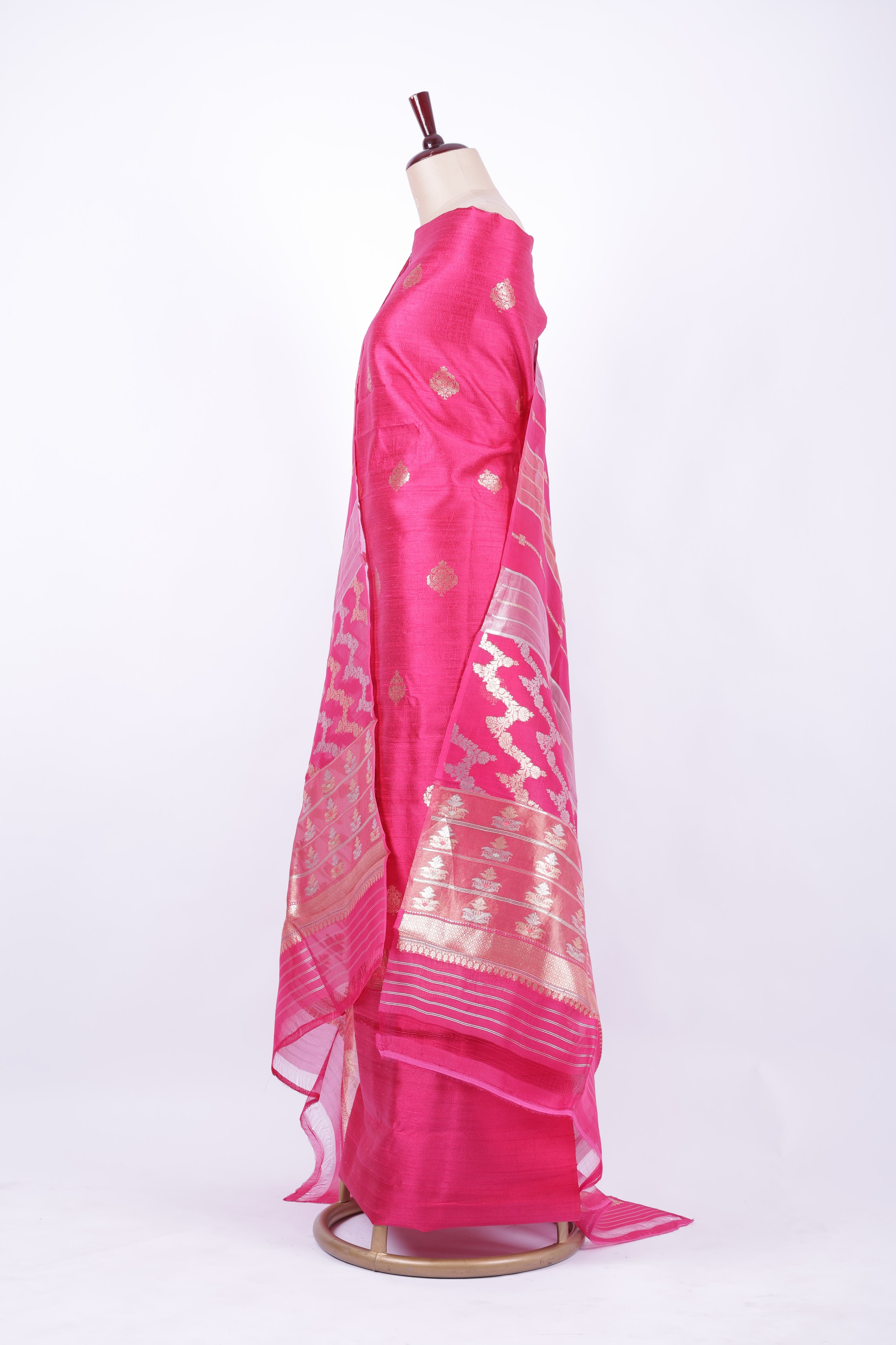 Bright pink Banarasi silk suit set