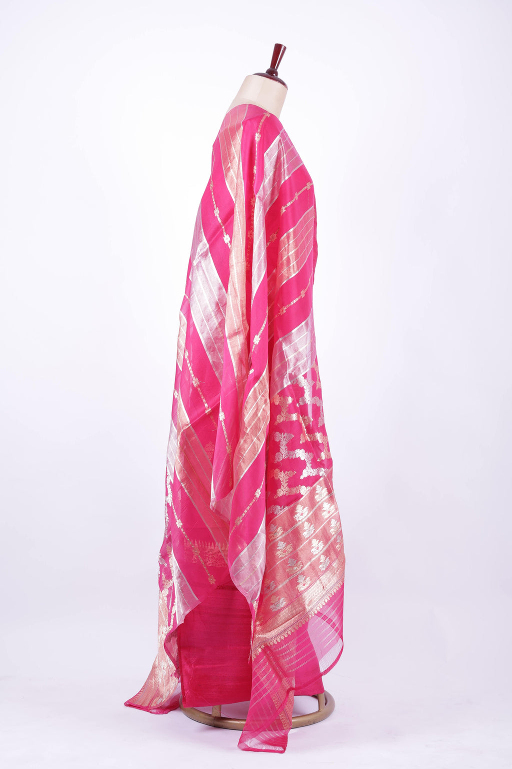 Bright pink Banarasi silk suit set