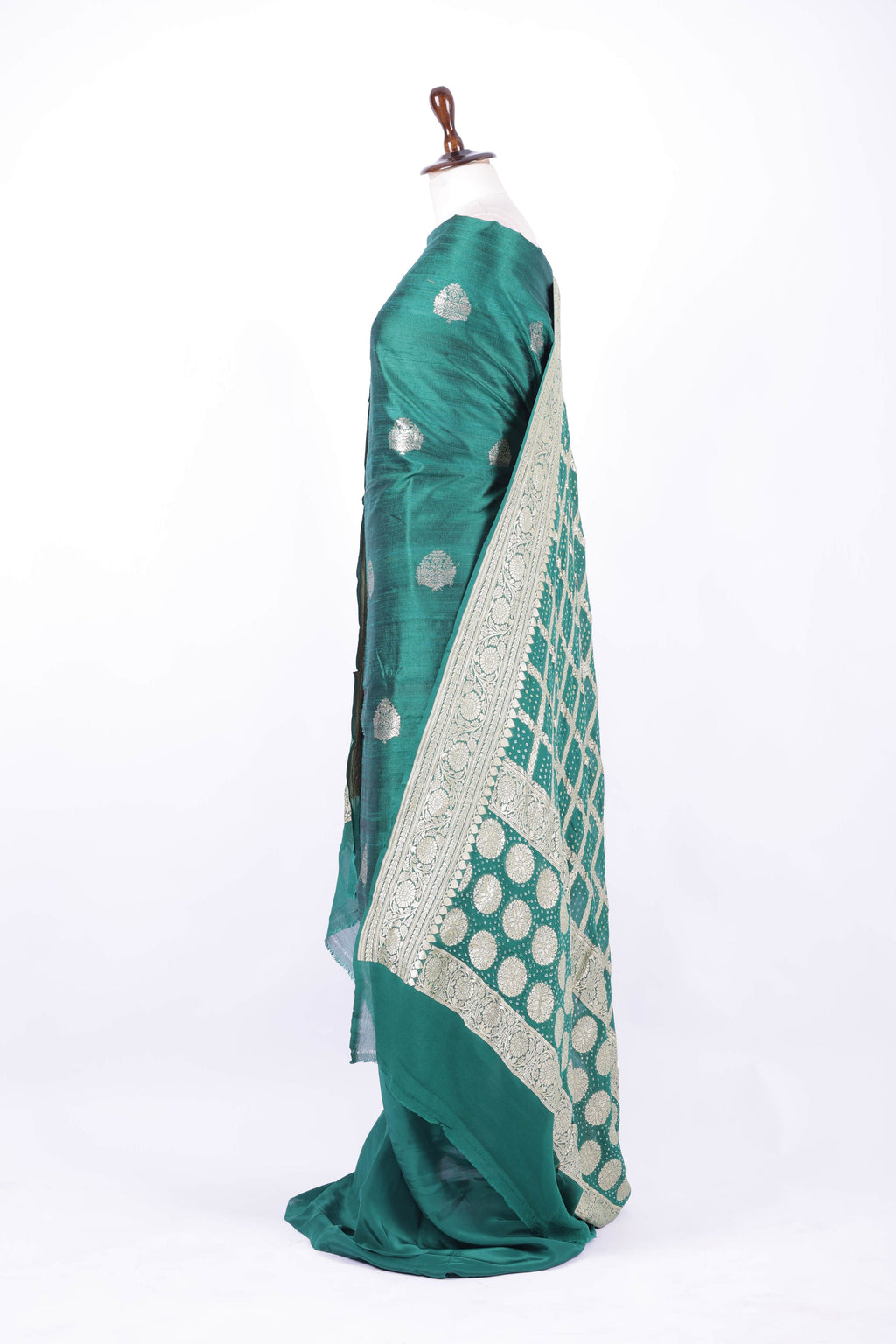 Teal green Banarasi silk suit set