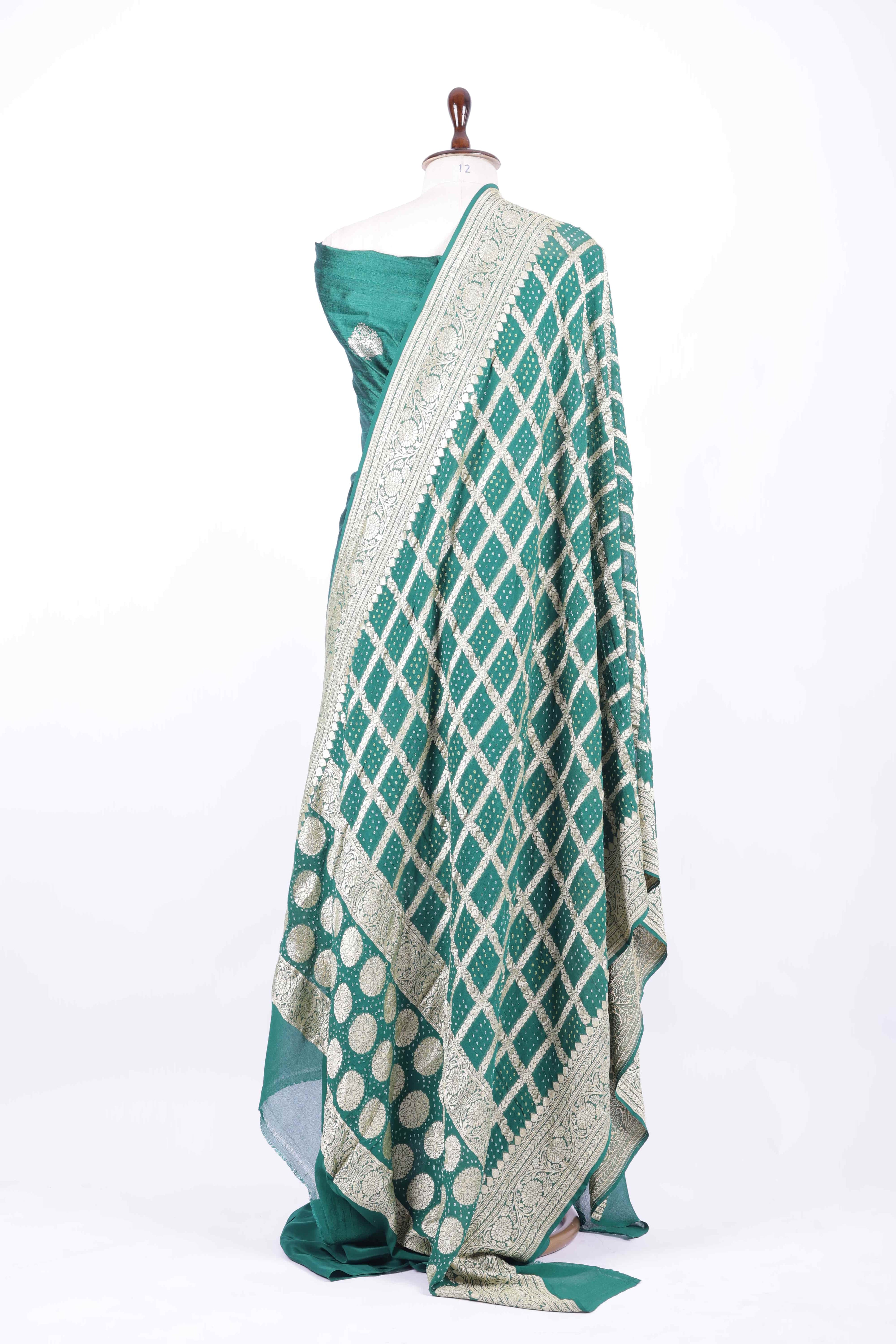 Teal green Banarasi silk suit set
