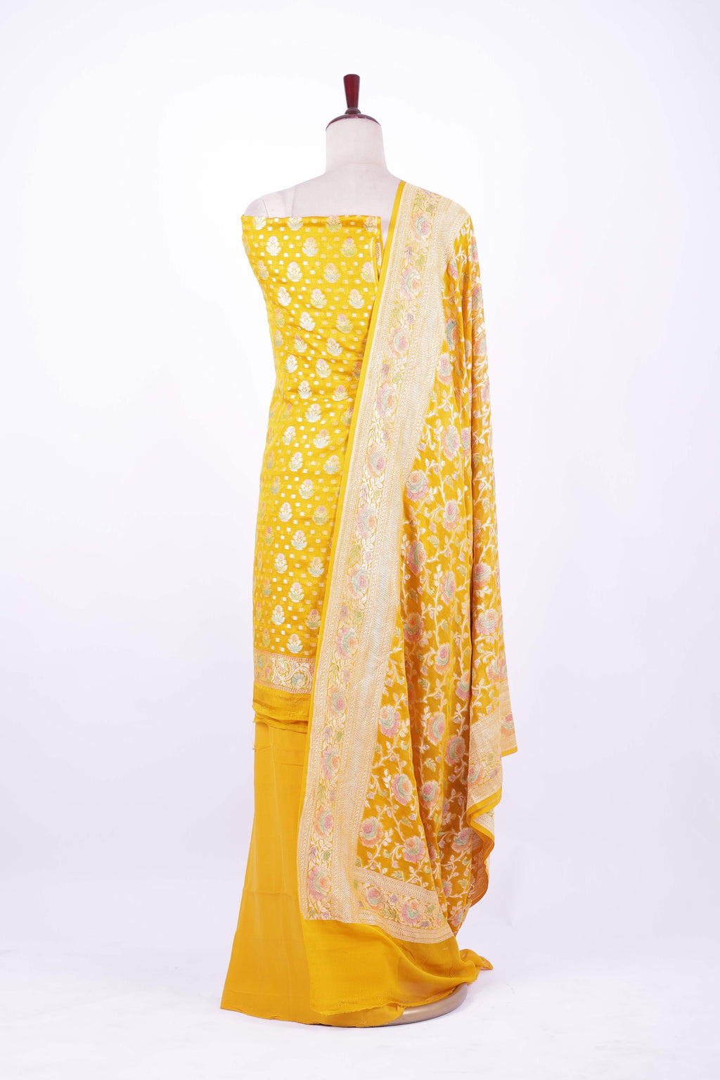 Mustard yellow Banarasi silk suit set