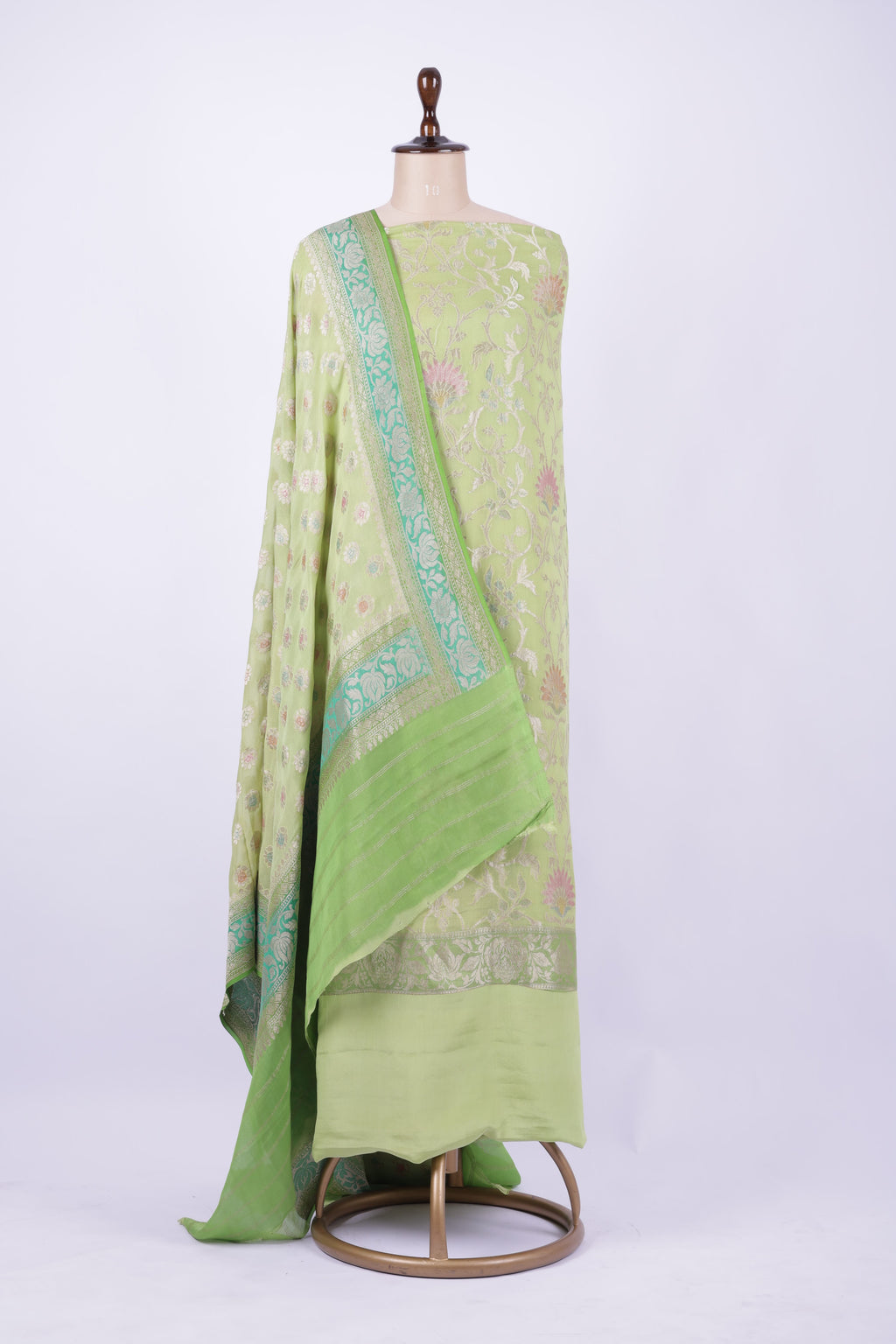 Pastel green Banarasi silk suit set