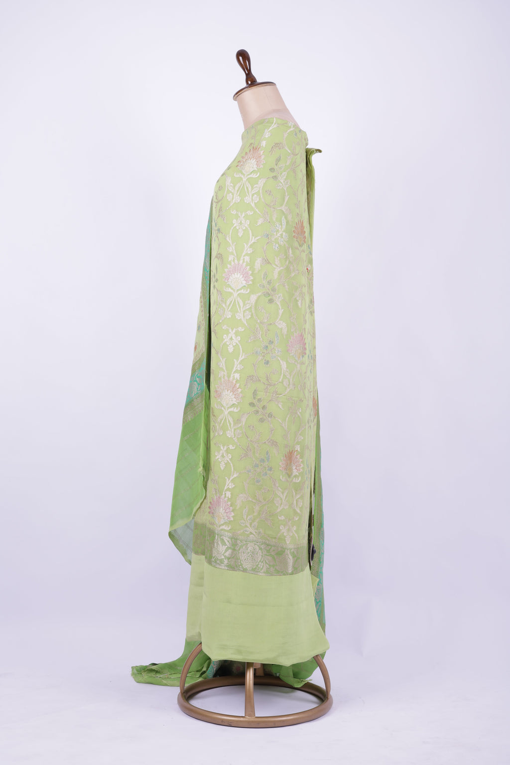Pastel green Banarasi silk suit set