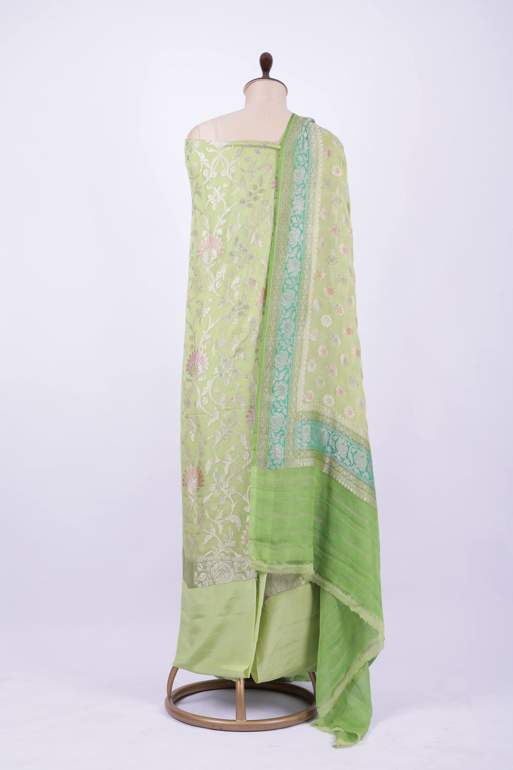 Pastel green Banarasi silk suit set