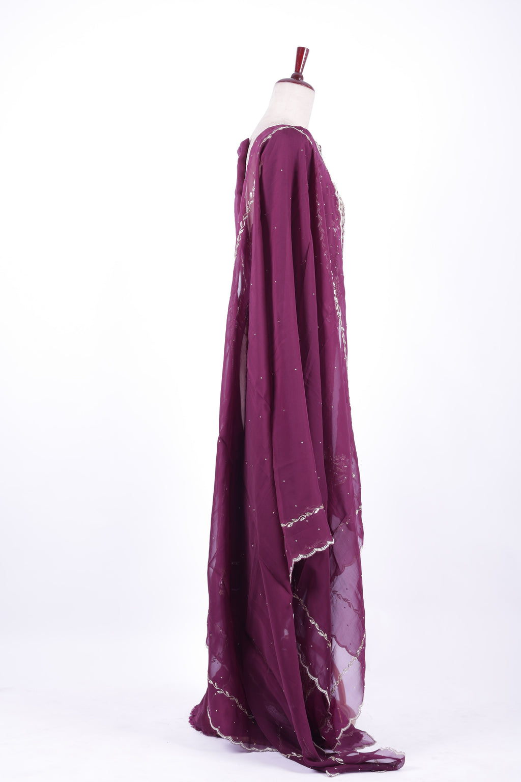 Wine purple embroidered silk suit set