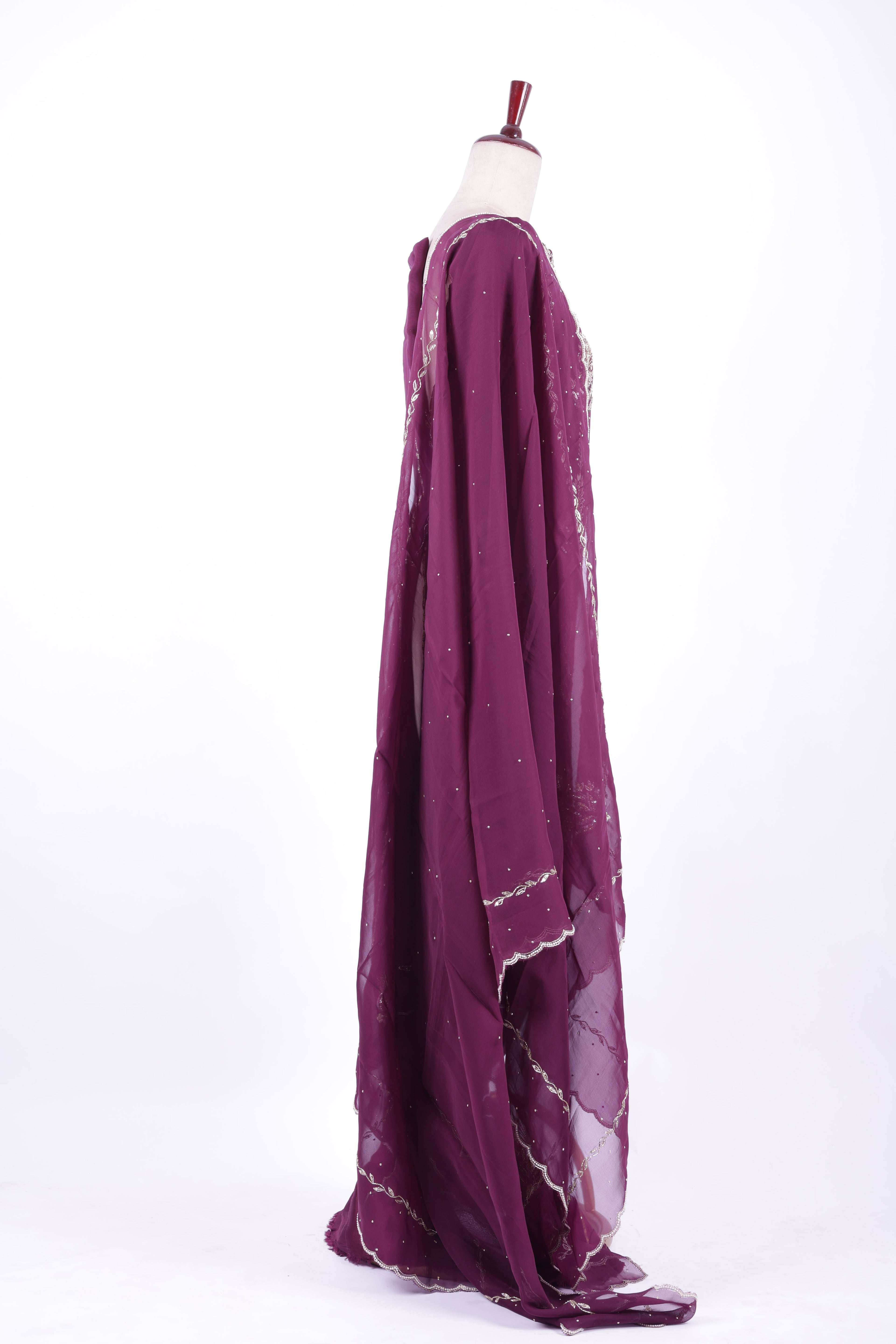 Wine purple embroidered silk suit set