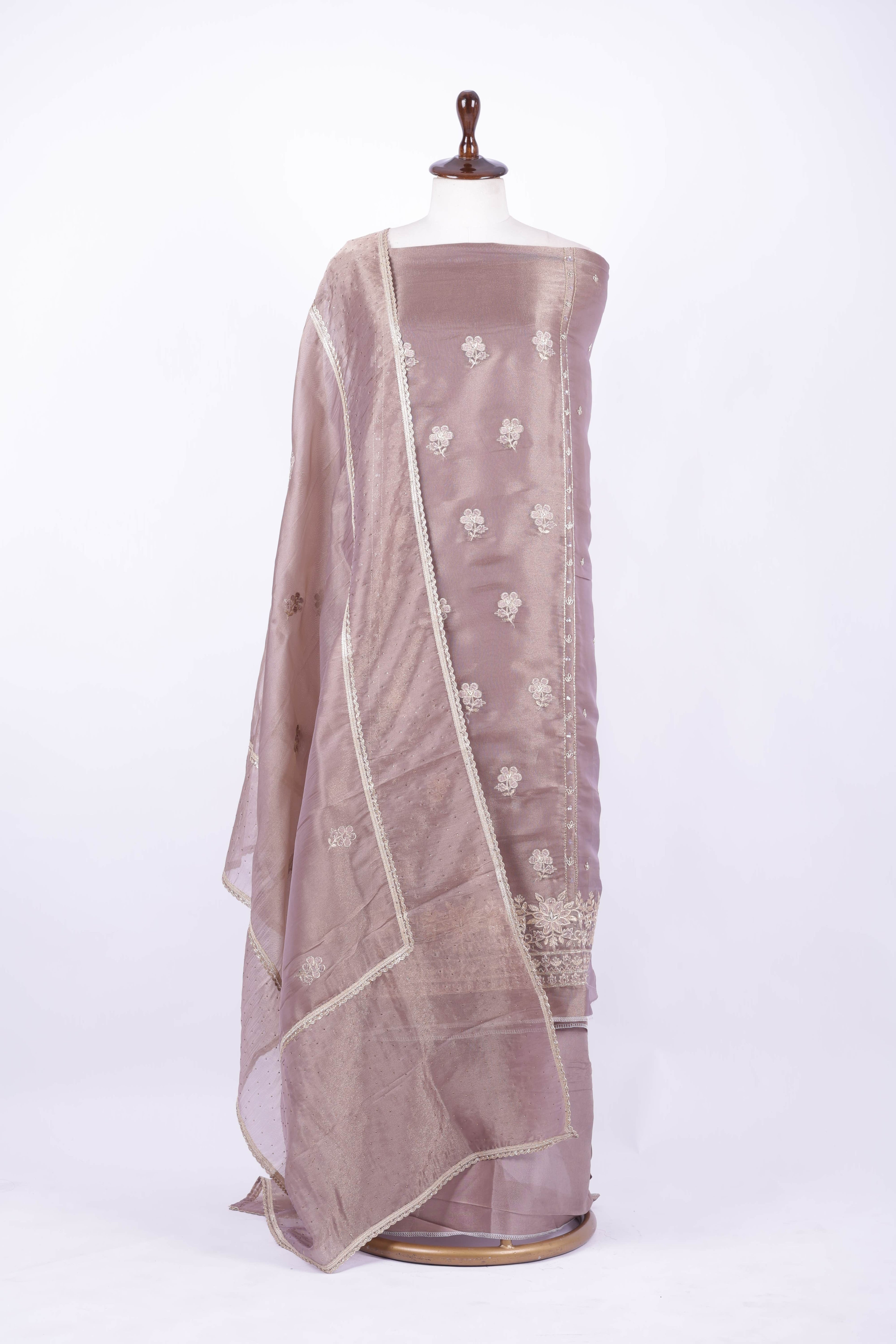 Dusty mauve organza silk suit set,