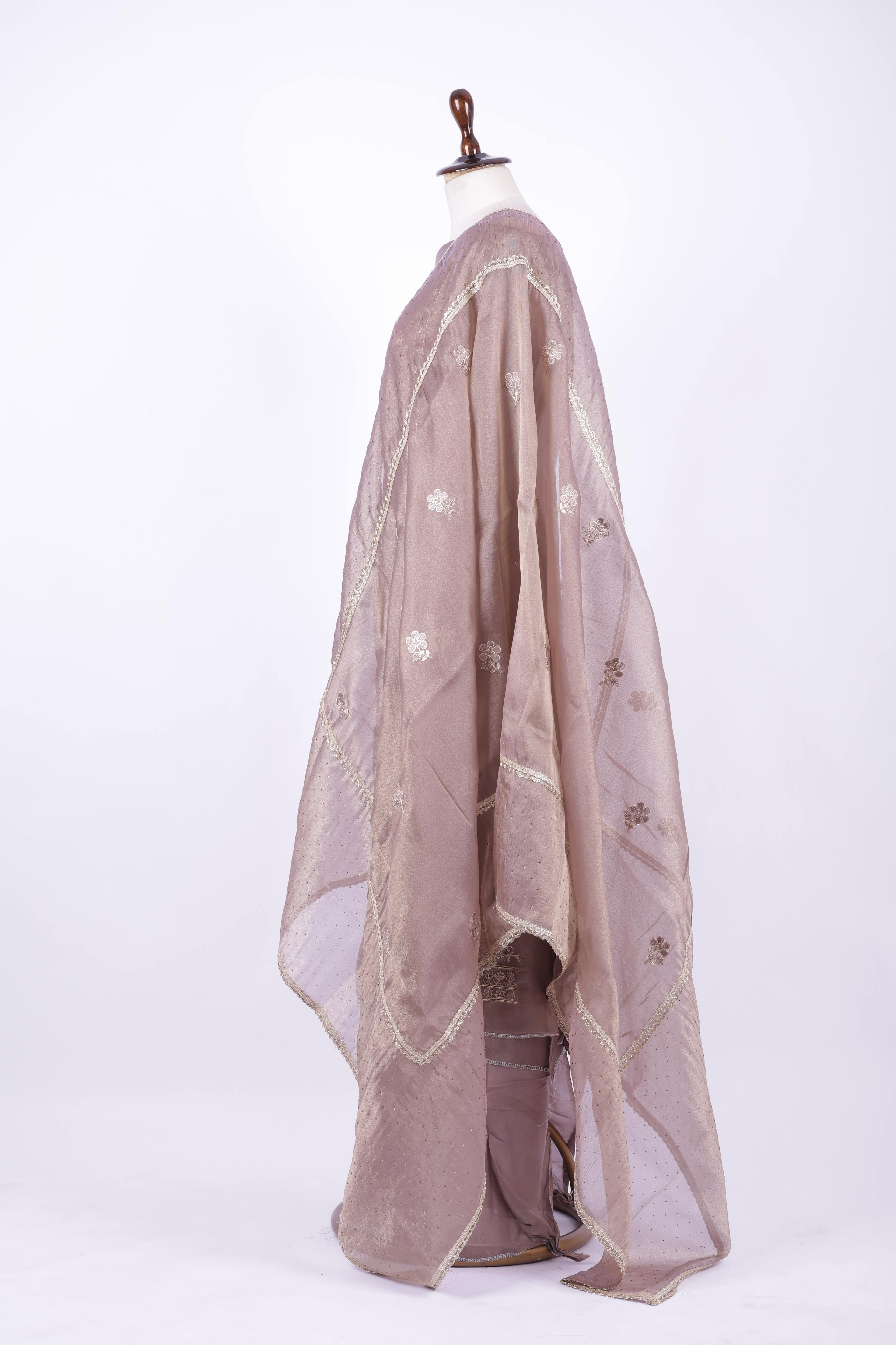 Dusty mauve organza silk suit set,