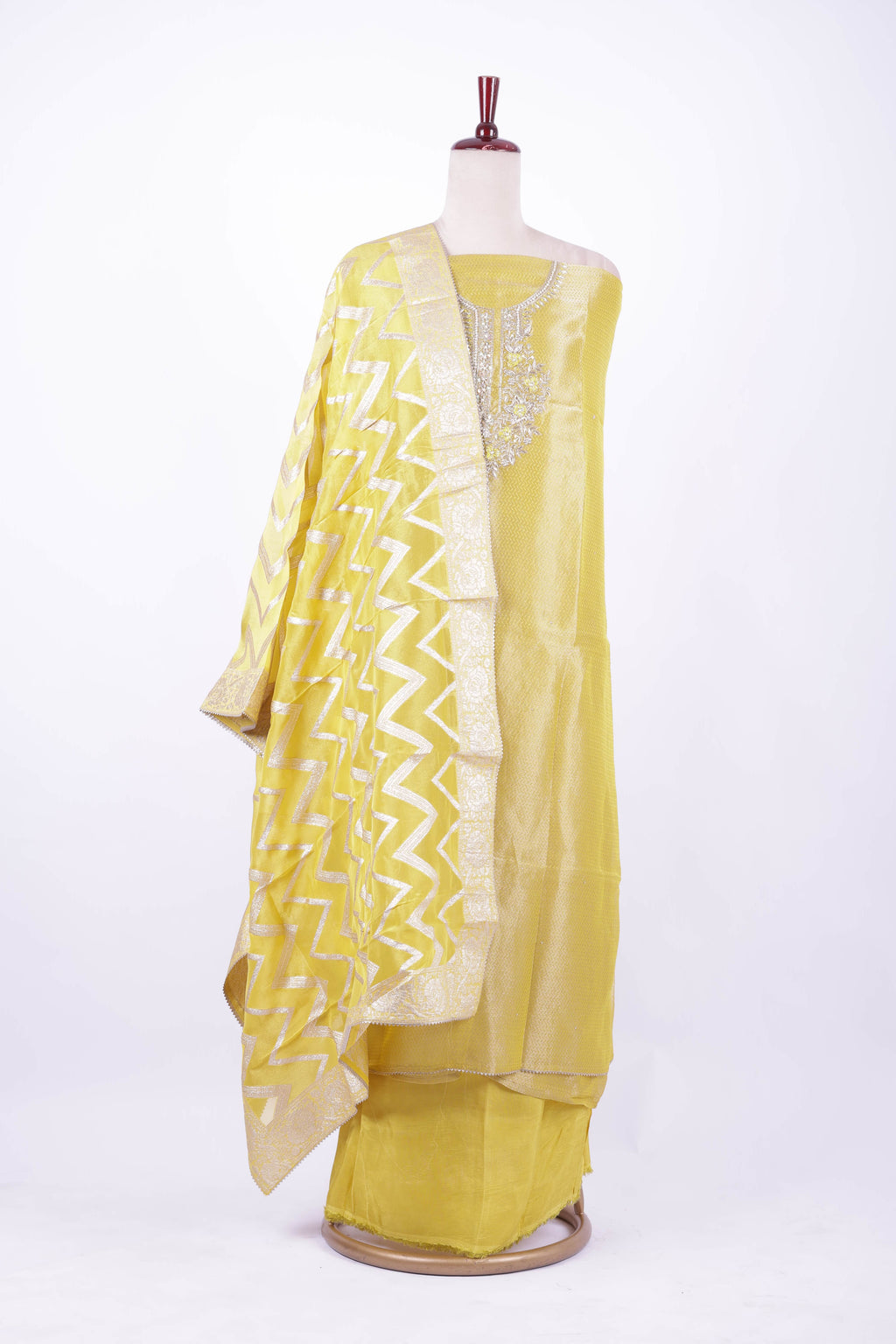 lemon yellow Banarasi silk suit set