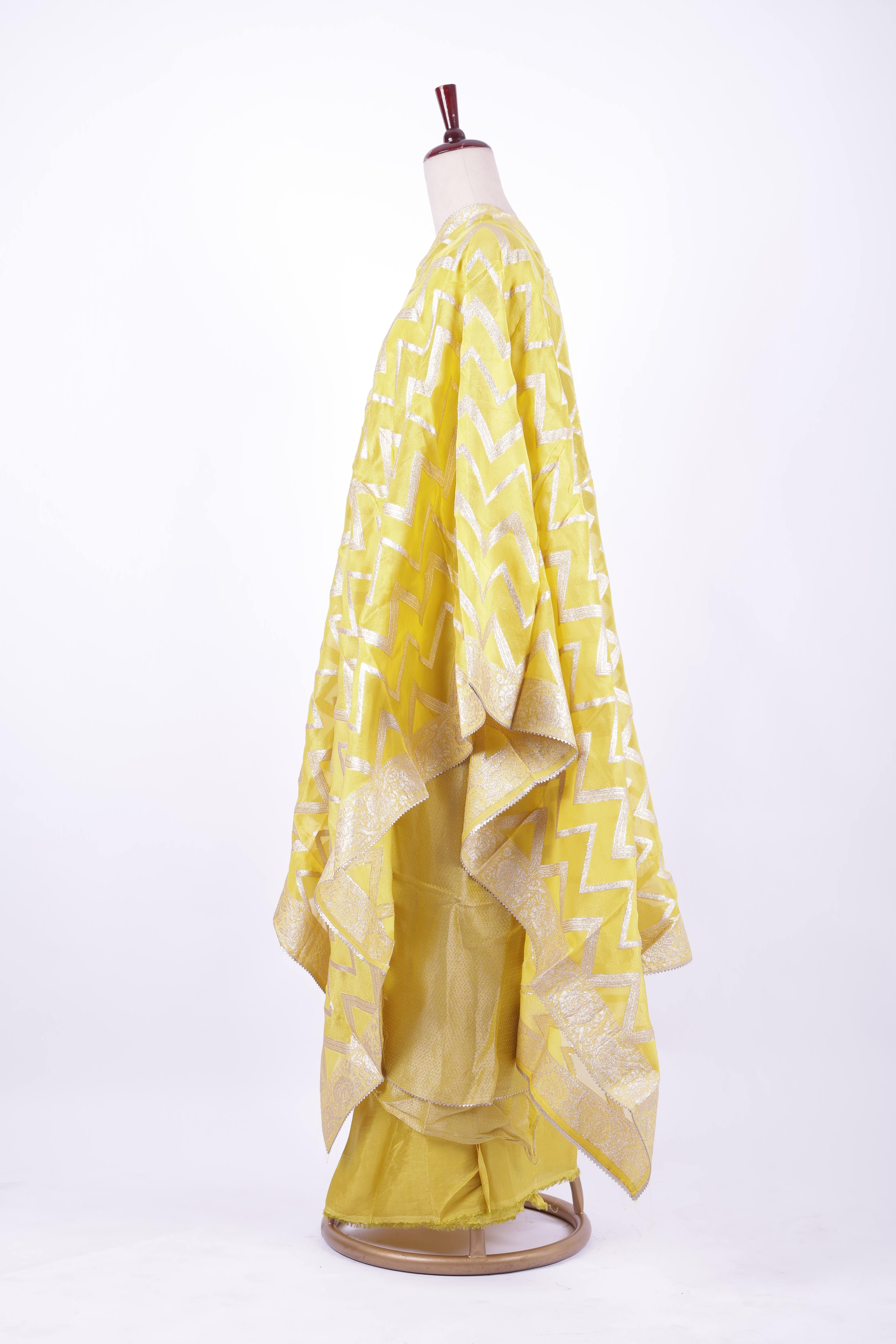lemon yellow Banarasi silk suit set