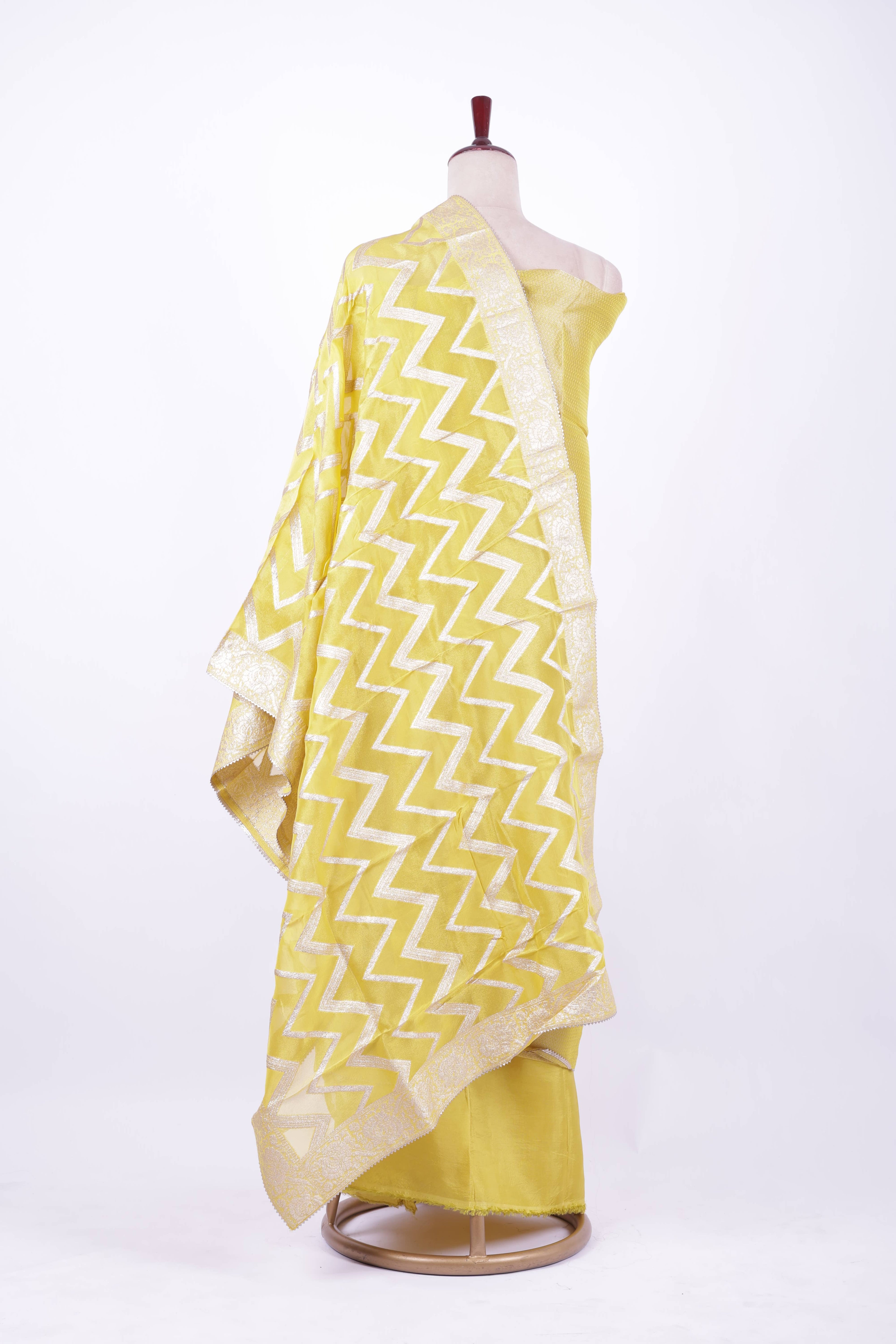 lemon yellow Banarasi silk suit set
