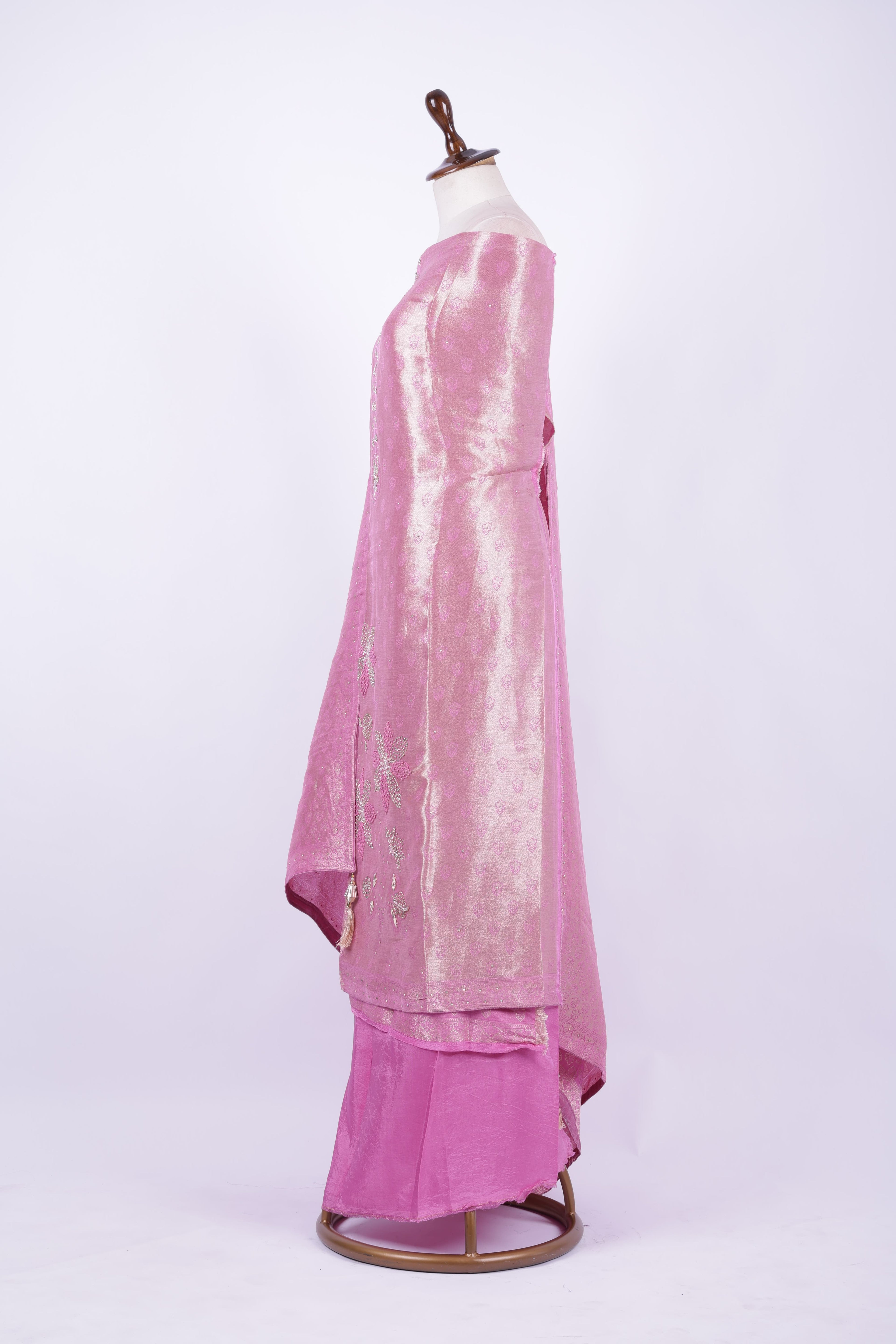 Rose pink Banarasi silk suit set