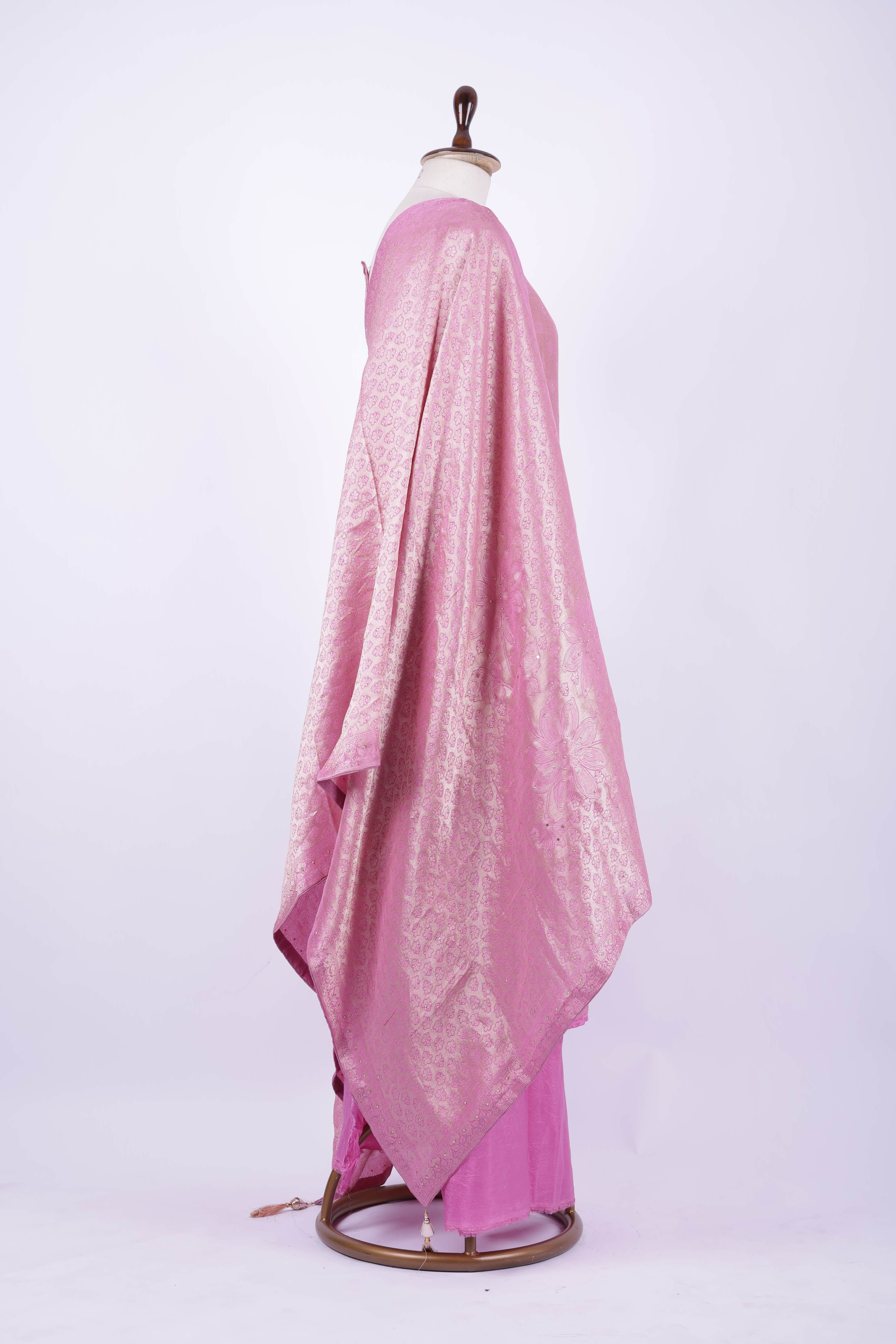 Rose pink Banarasi silk suit set