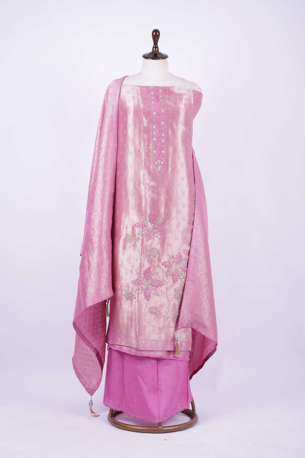 Rose pink Banarasi silk suit set