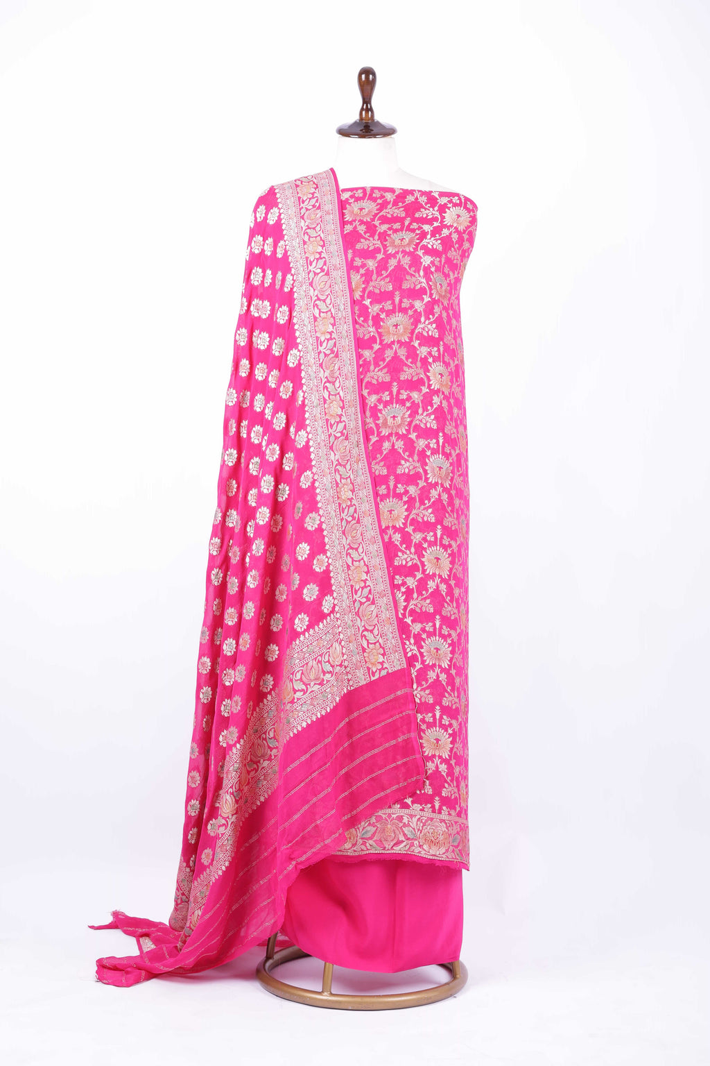 Hot pink Banarasi silk suit set