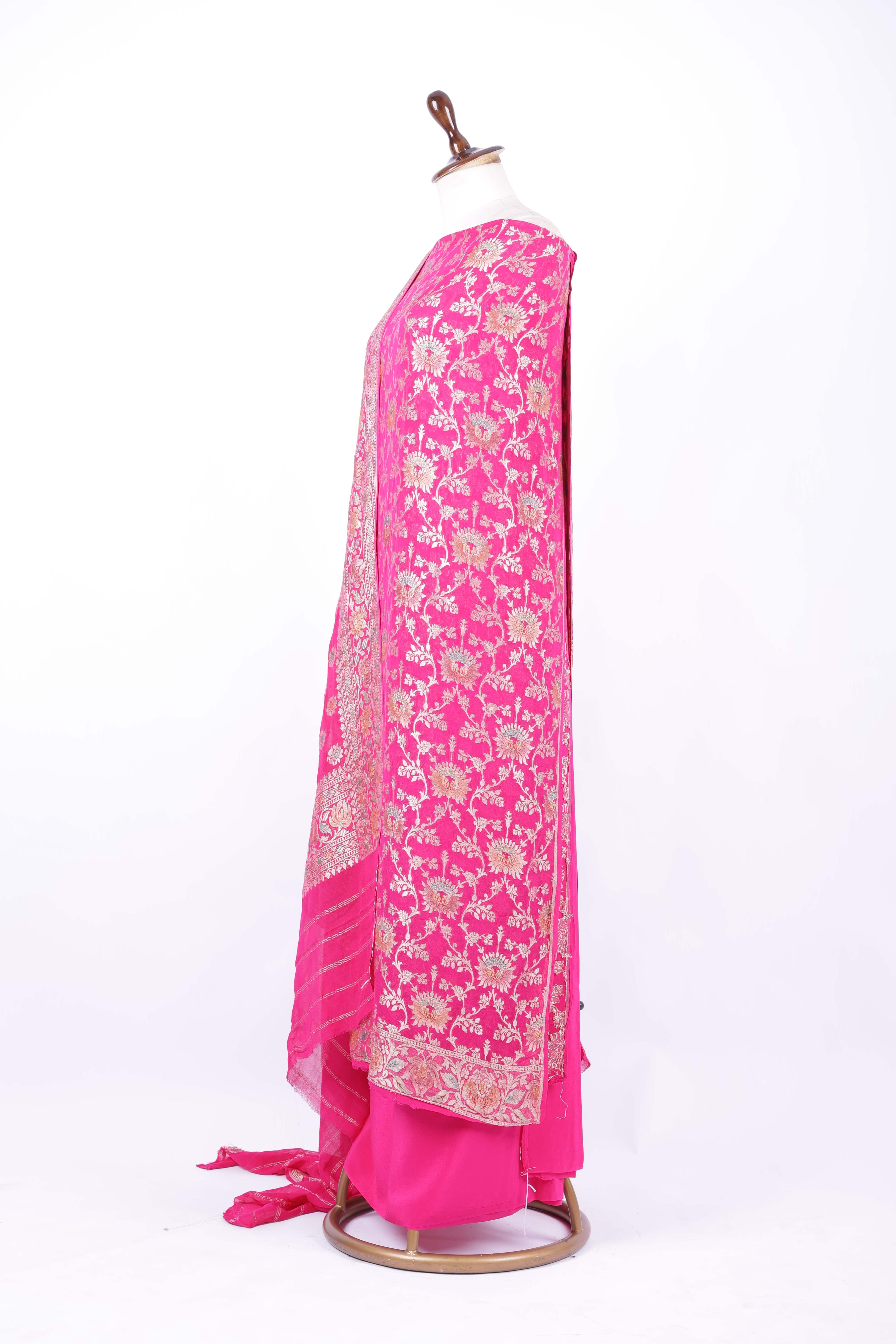 Hot pink Banarasi silk suit set