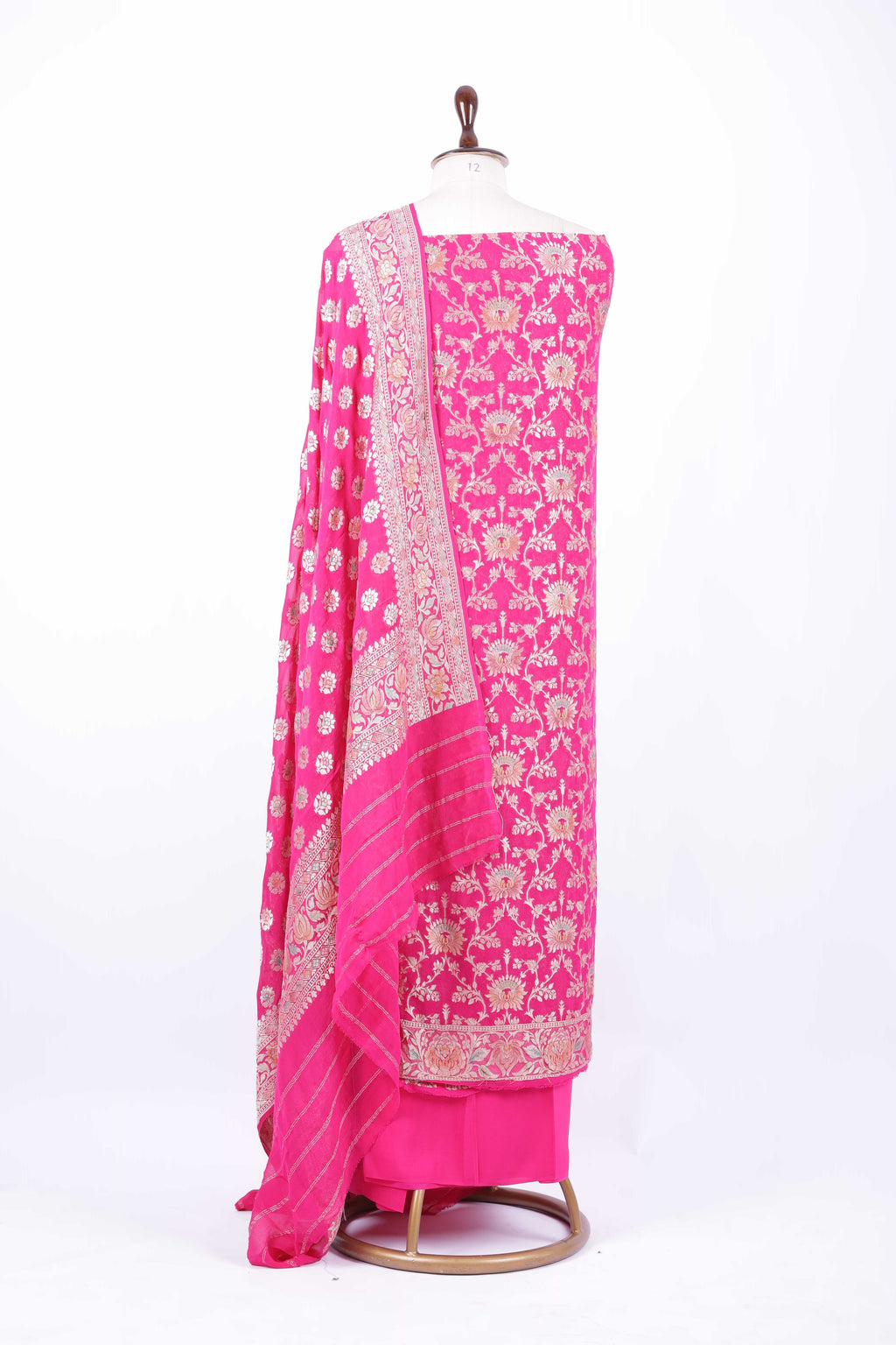 Hot pink Banarasi silk suit set
