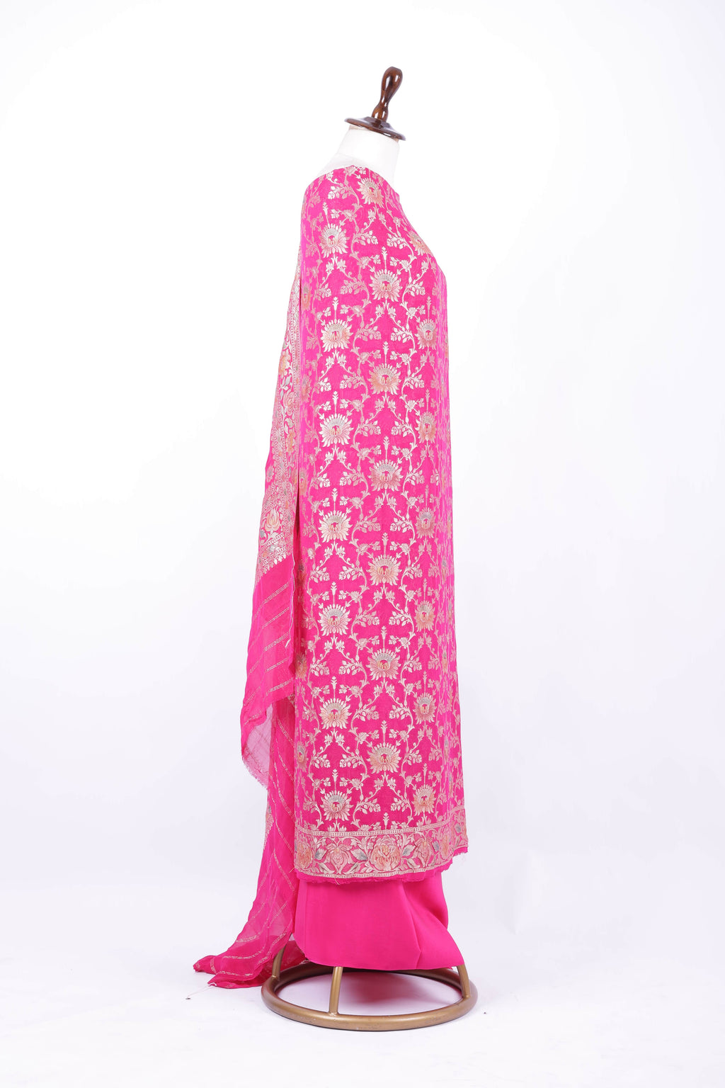 Hot pink Banarasi silk suit set