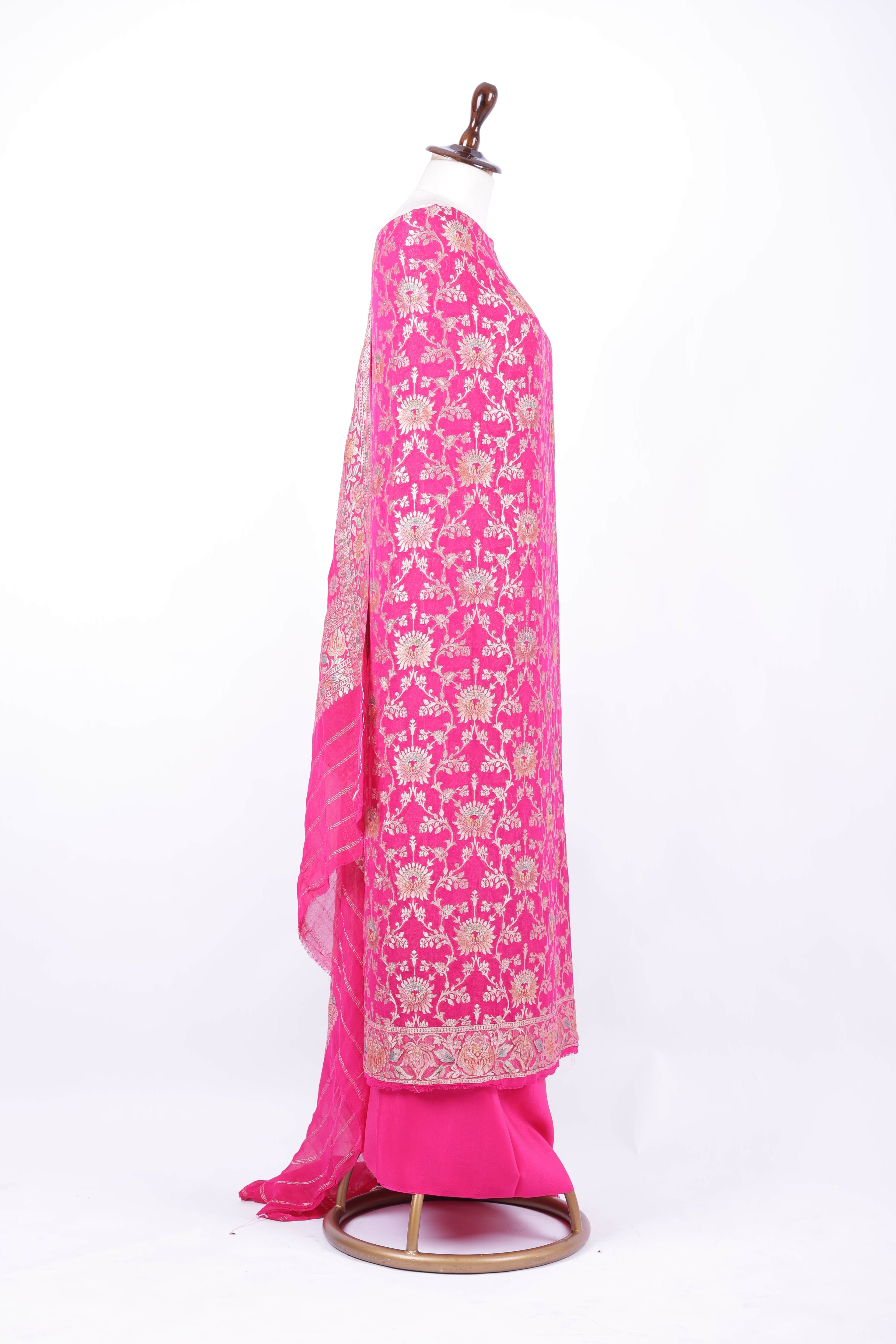 Hot pink Banarasi silk suit set