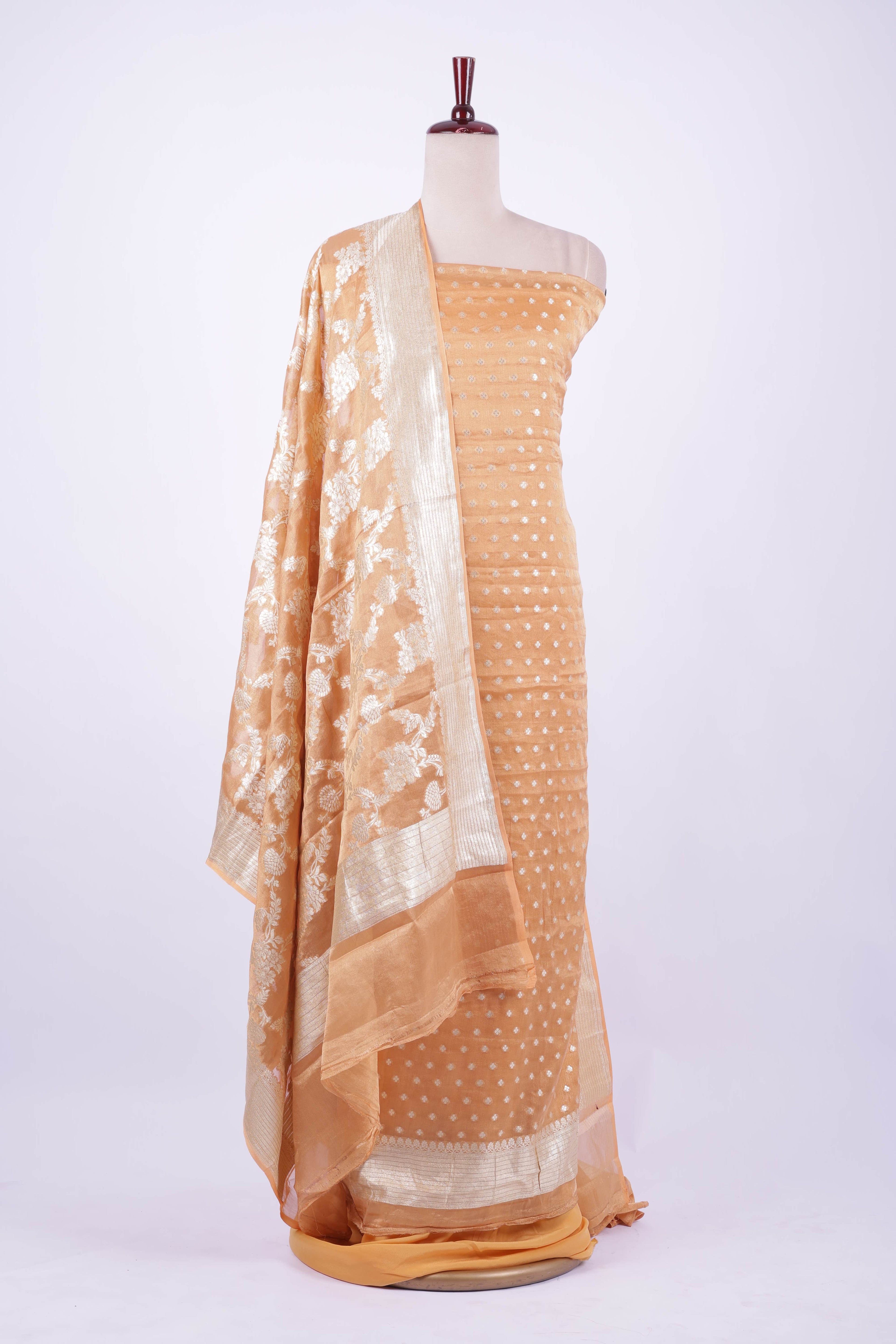 Golden beige Banarasi silk suit set