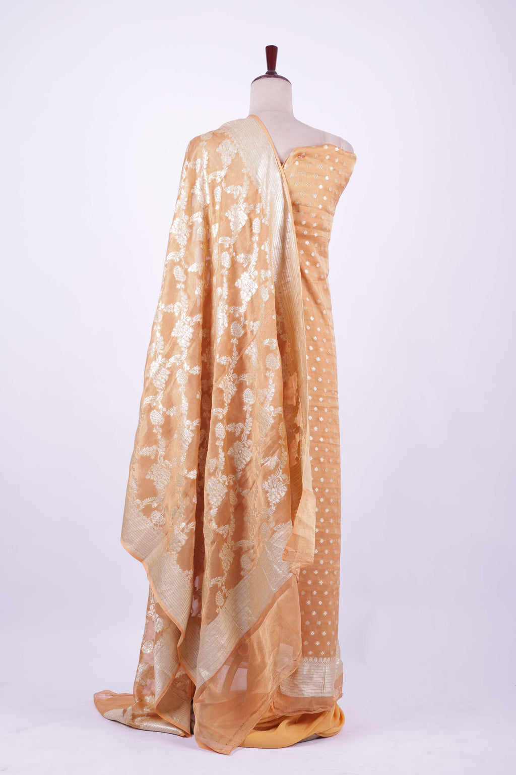 Golden beige Banarasi silk suit set