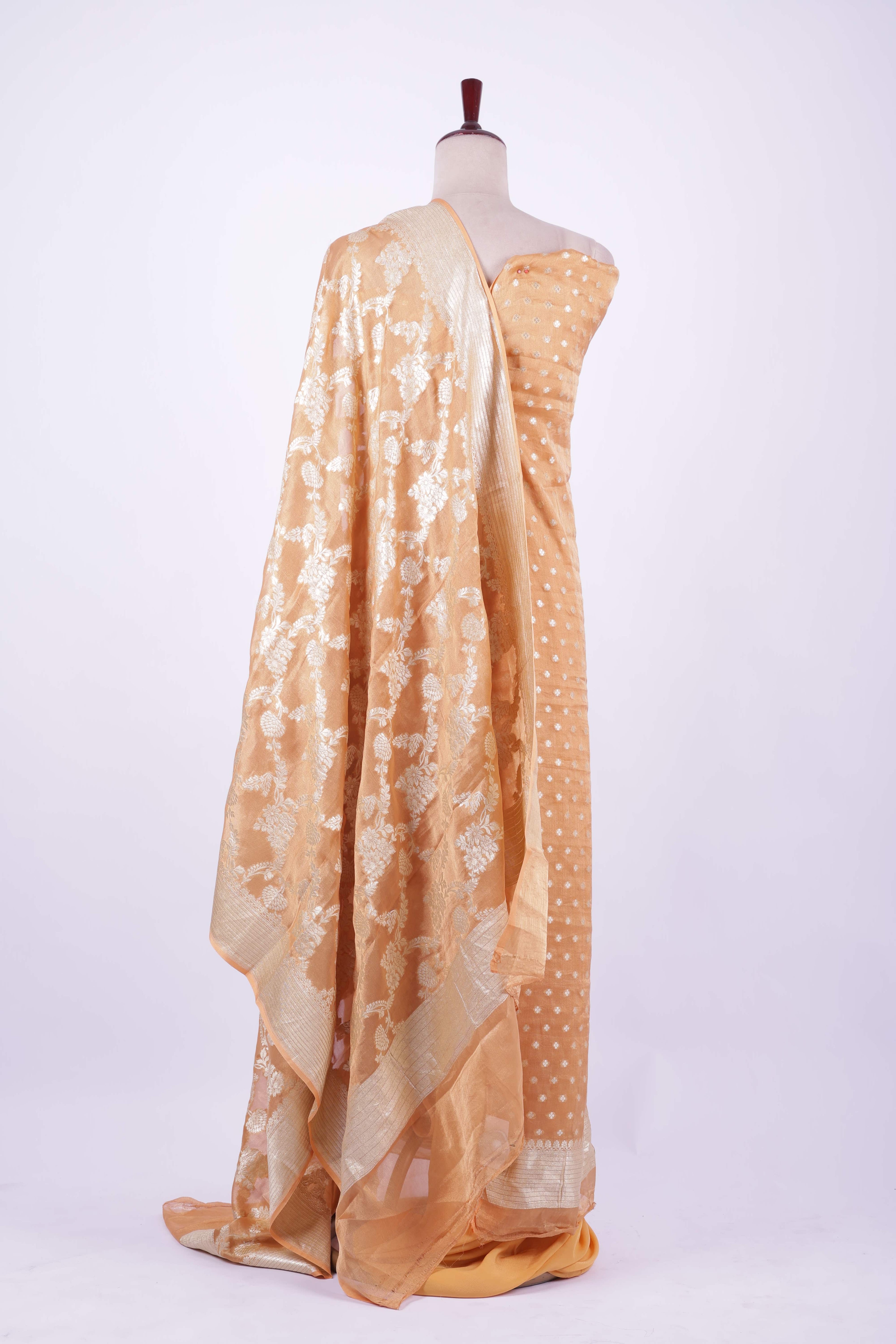 Golden beige Banarasi silk suit set