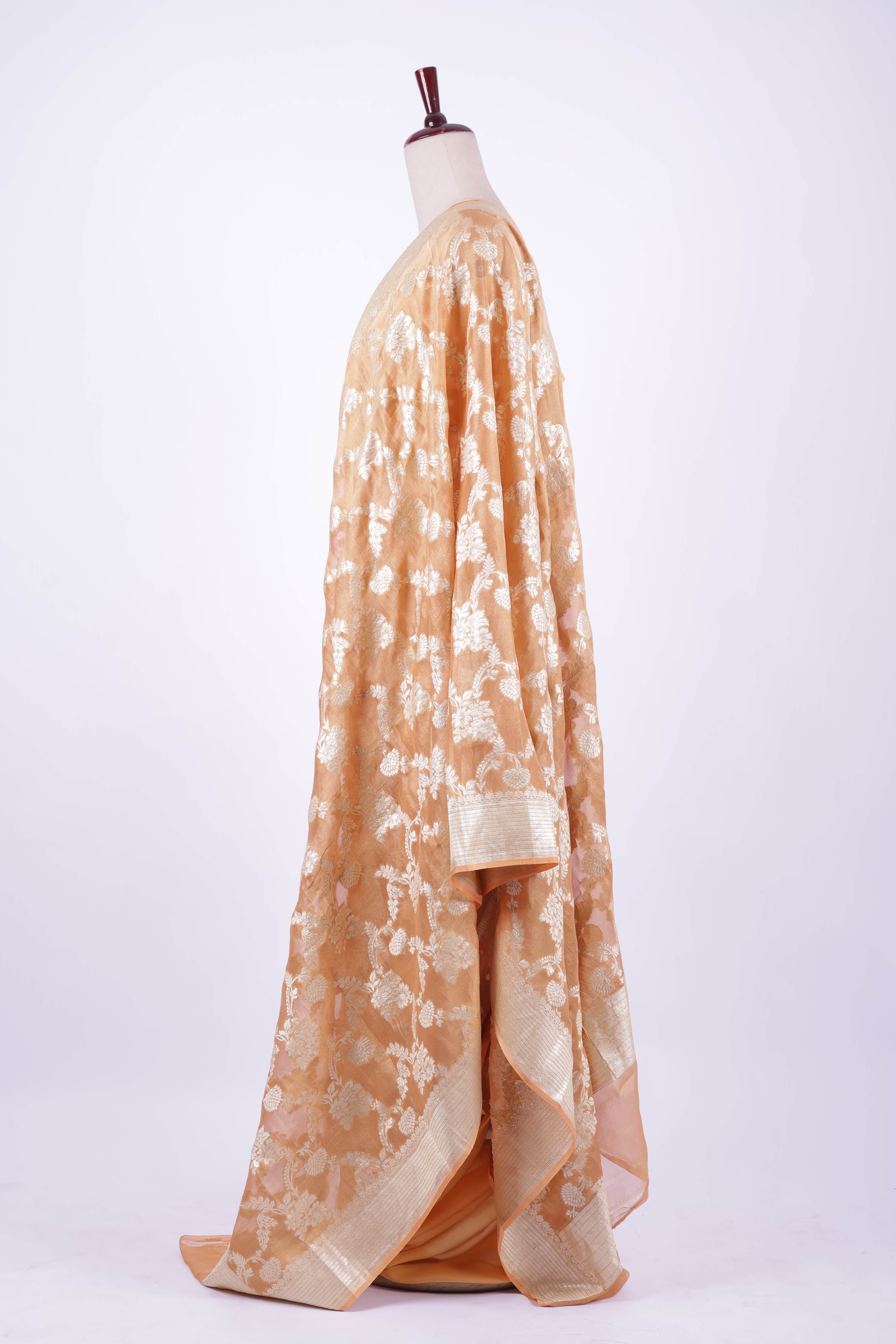 Golden beige Banarasi silk suit set