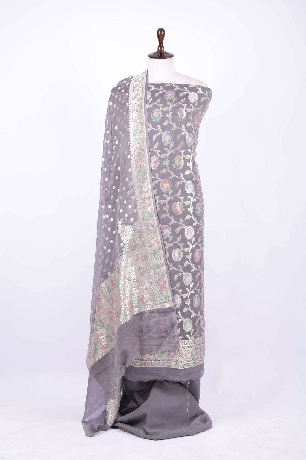 Smoky grey Banarasi silk suit set