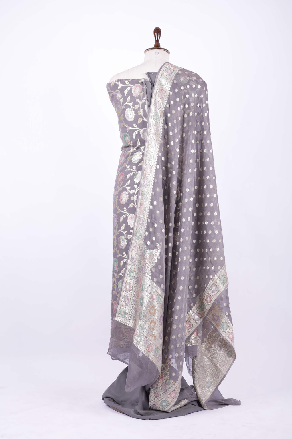 Smoky grey Banarasi silk suit set