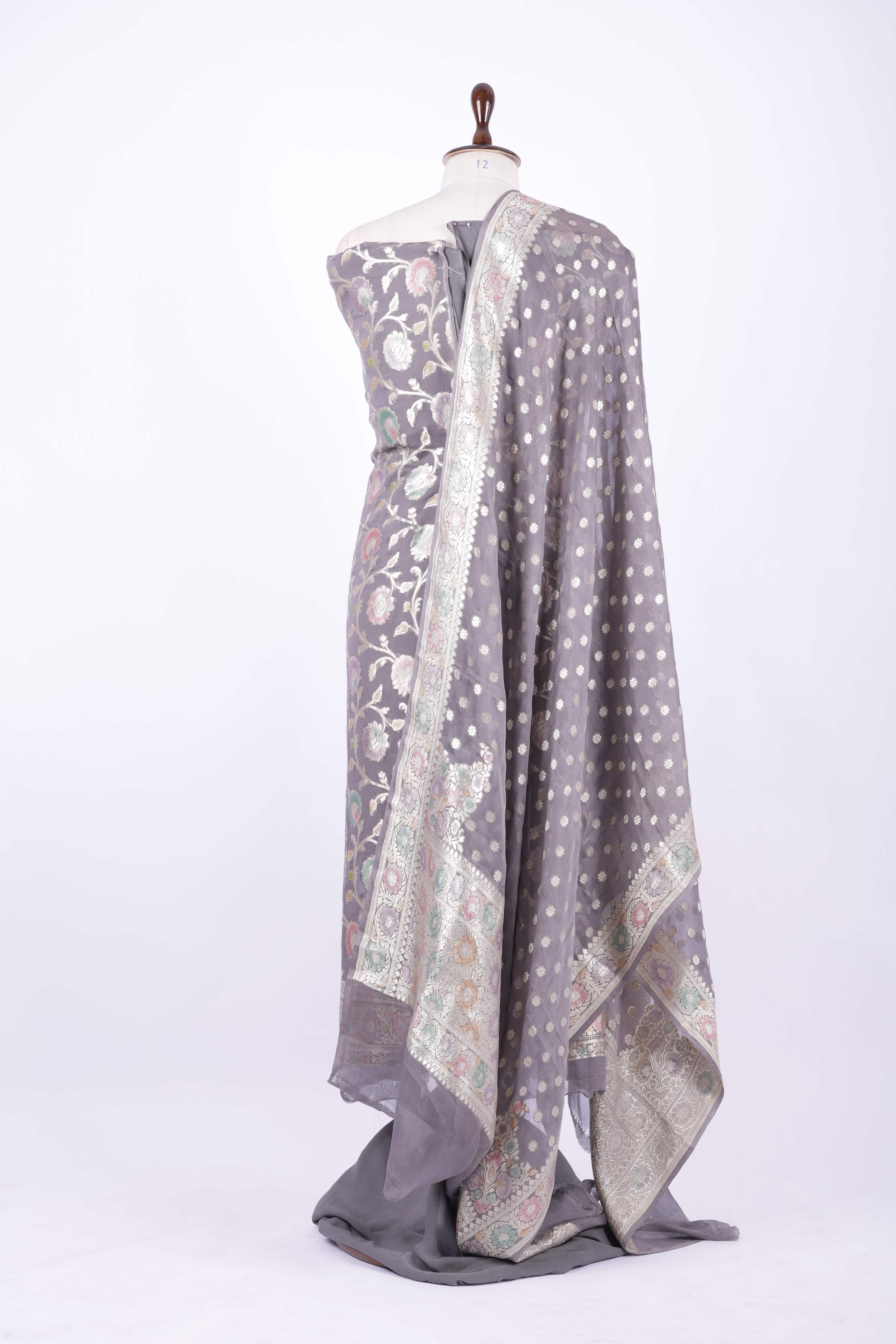 Smoky grey Banarasi silk suit set
