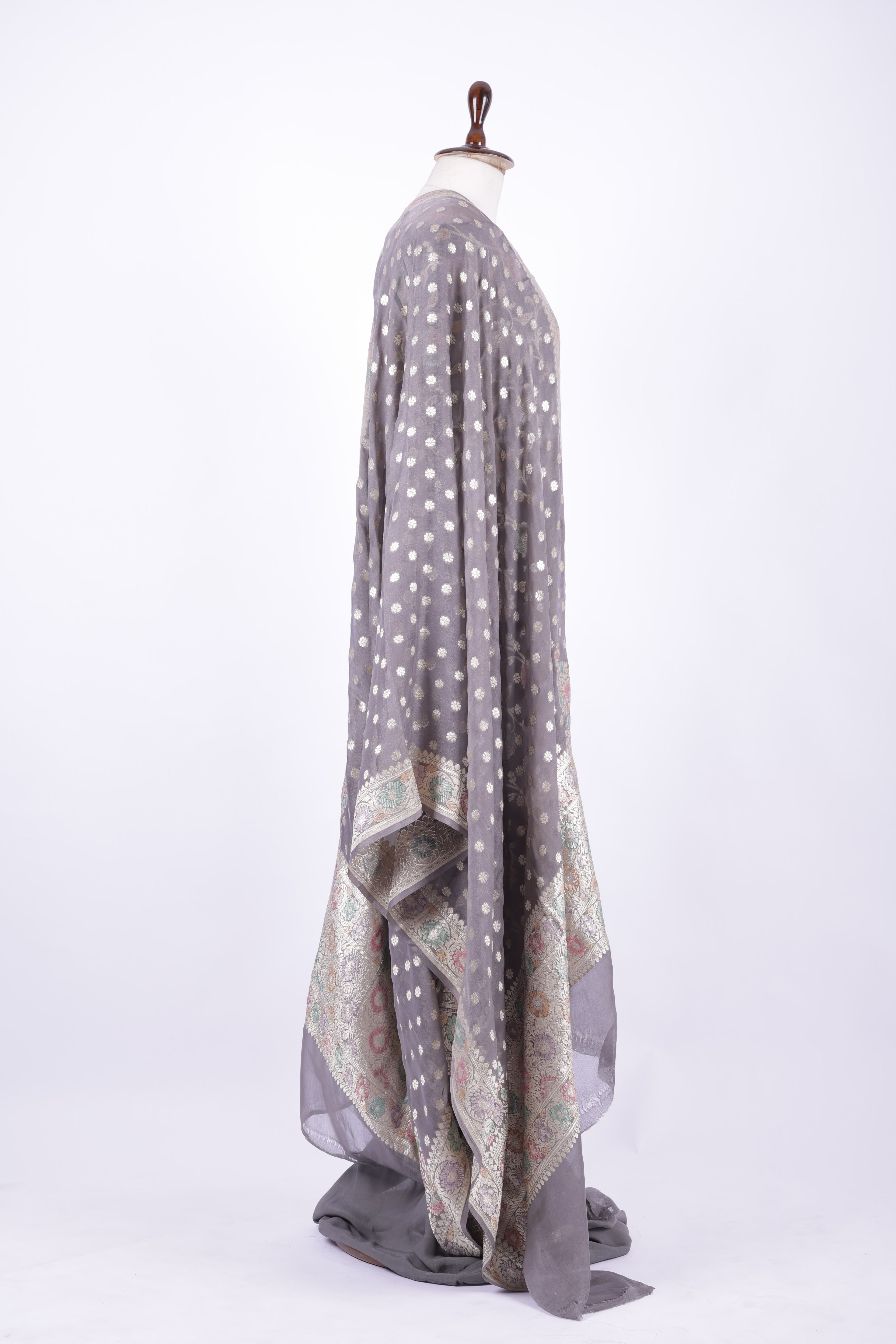 Smoky grey Banarasi silk suit set