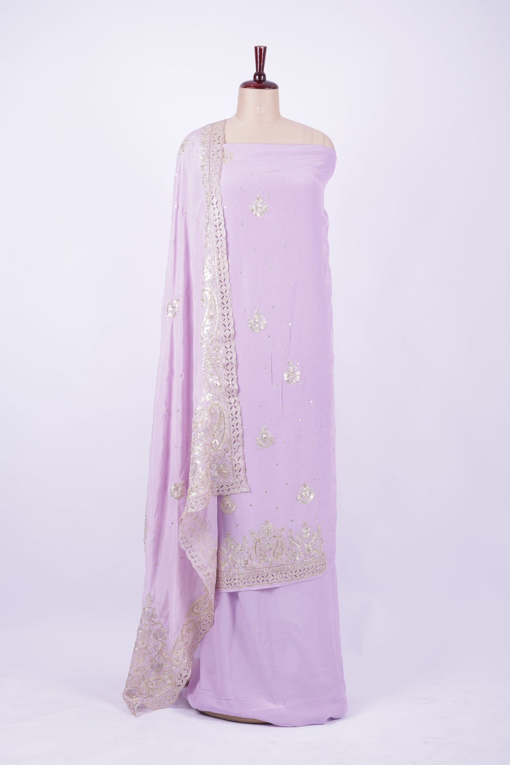 Lavender georgette embroidered suit set