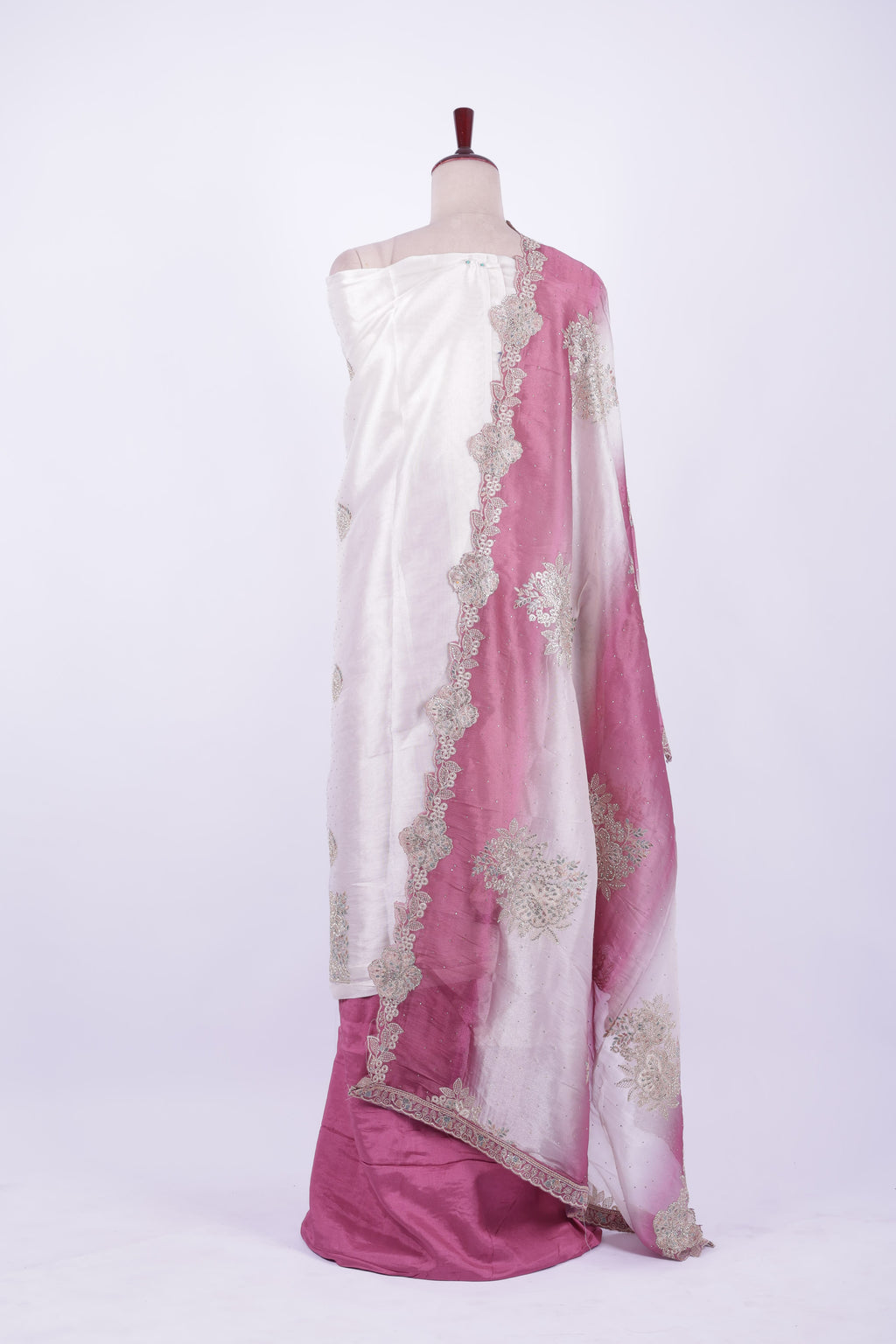 Ivory and mauve embroidered silk suit set