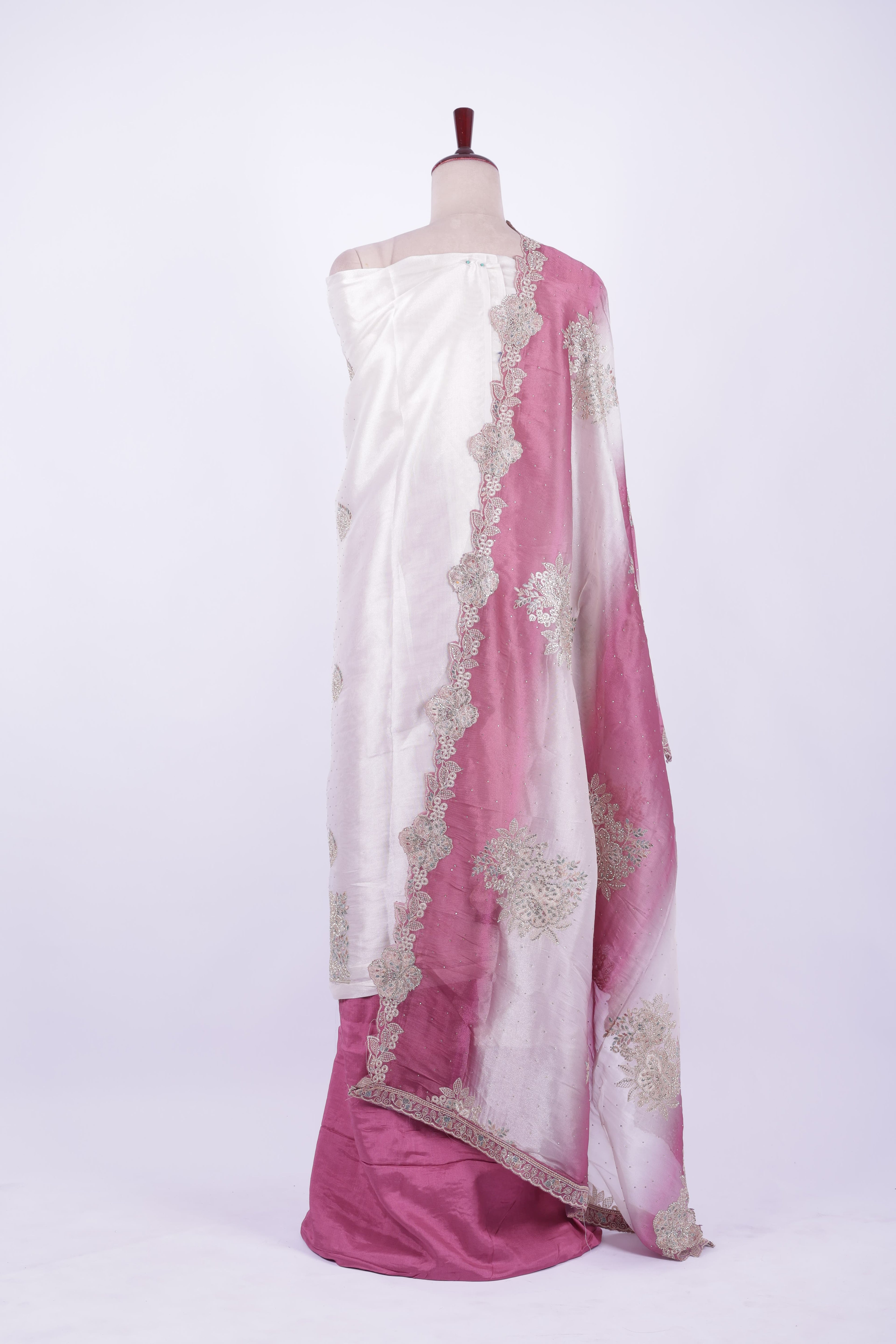 Ivory and mauve embroidered silk suit set