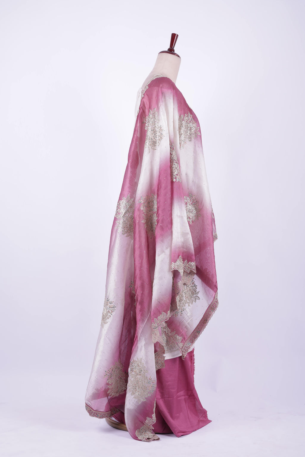 Ivory and mauve embroidered silk suit set