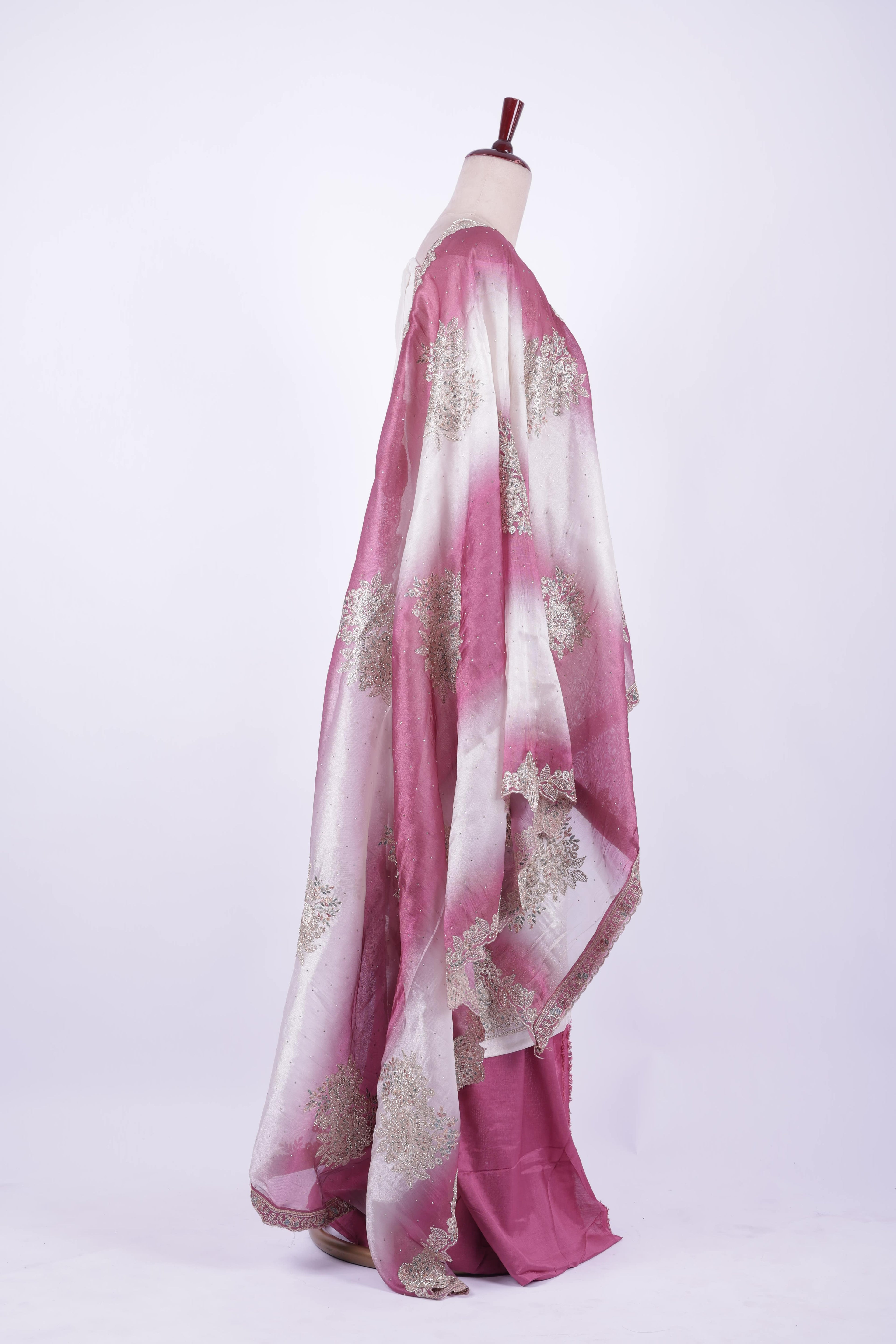 Ivory and mauve embroidered silk suit set