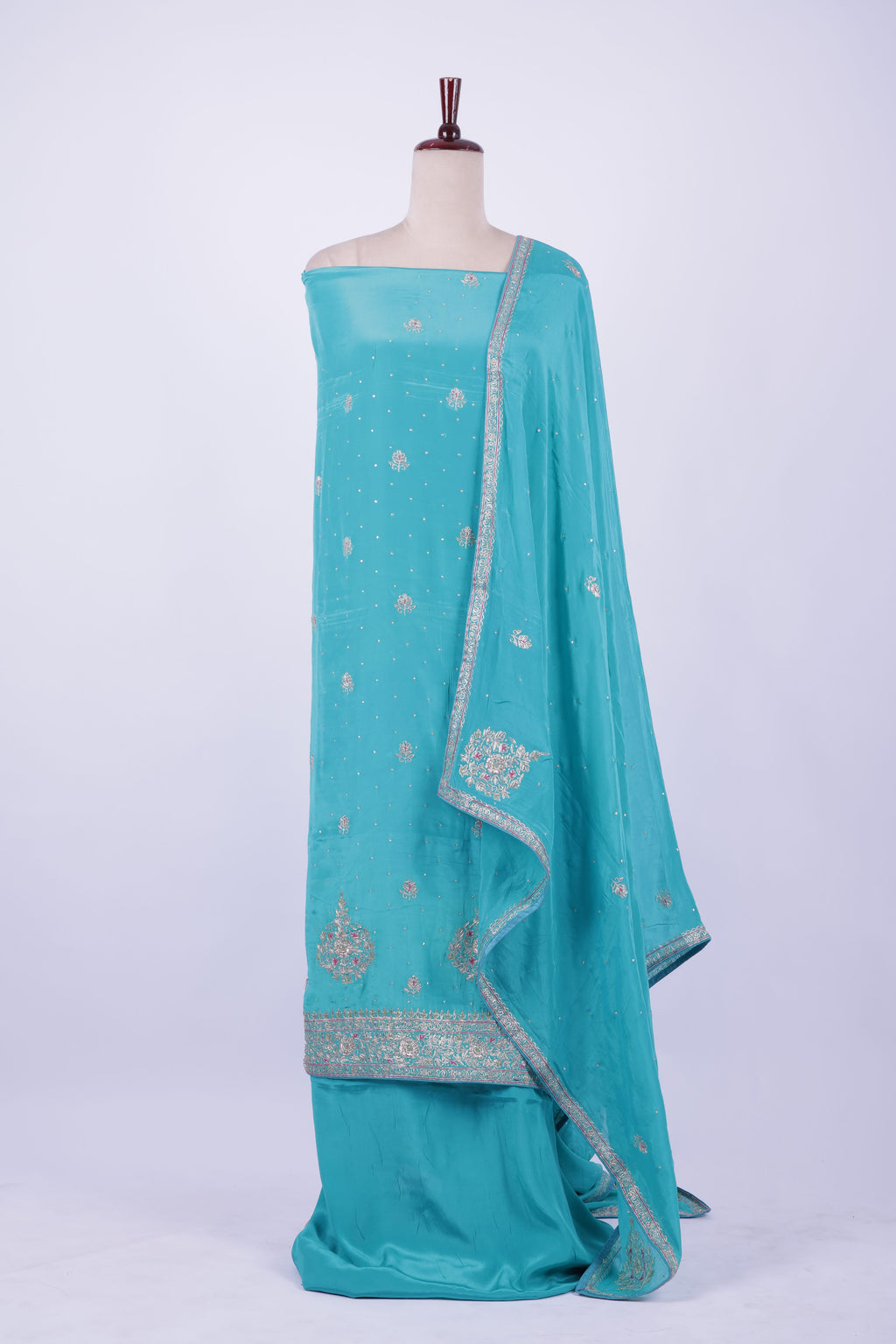 Sea green organza embroidered suit set