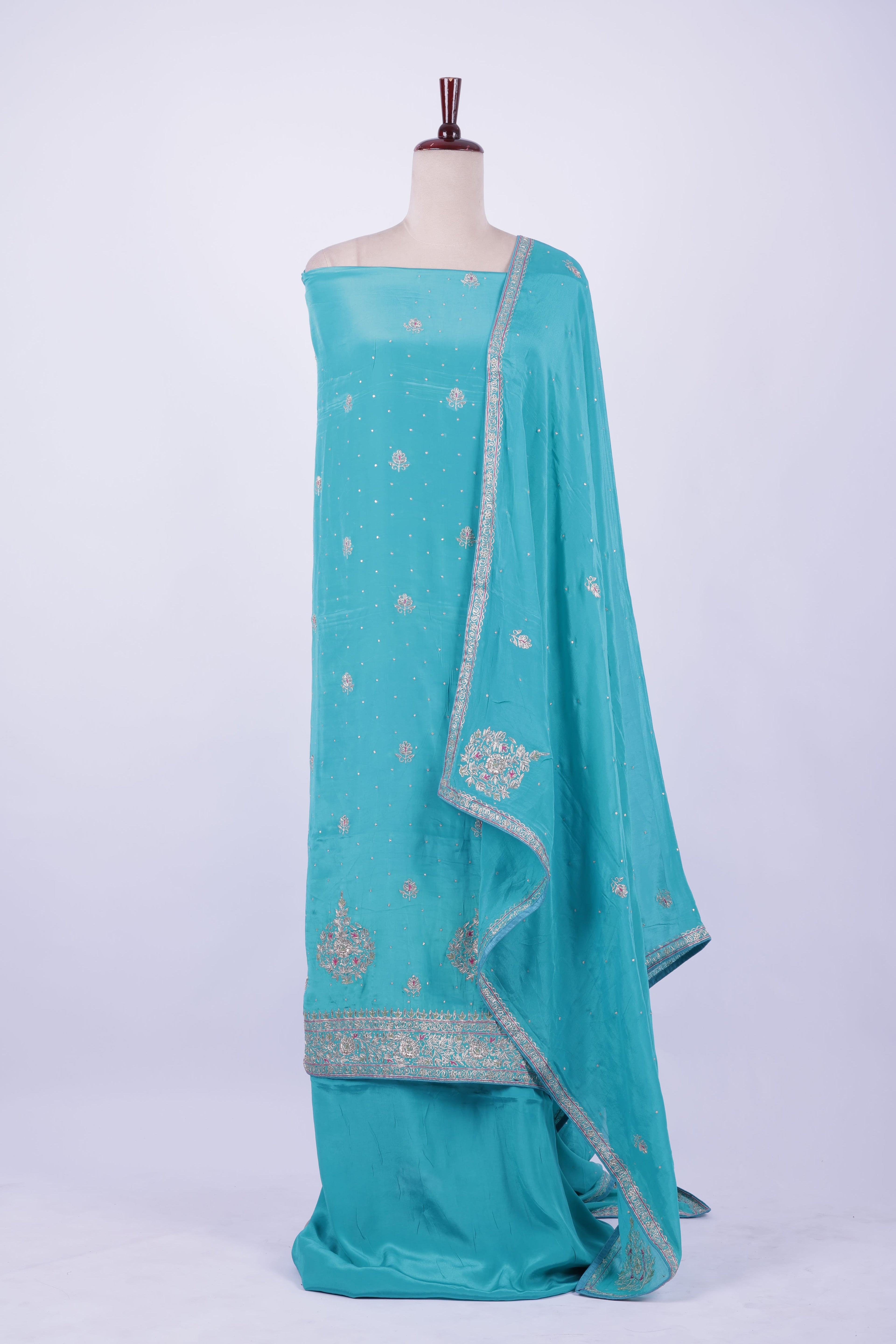 Sea green organza embroidered suit set