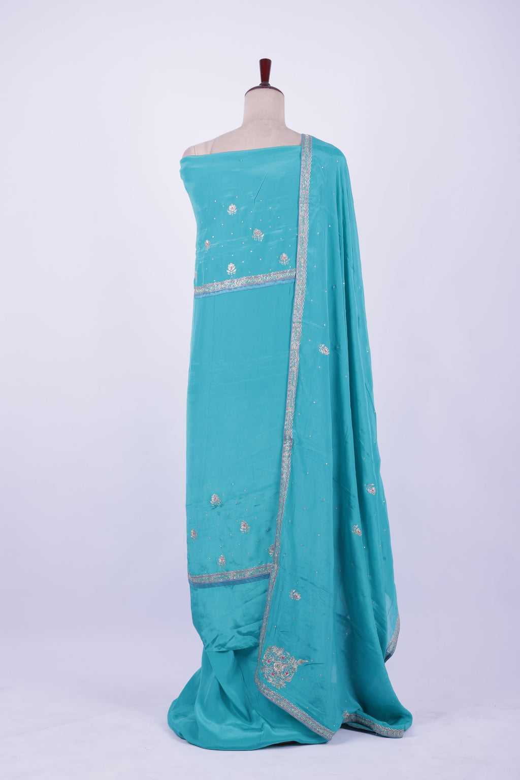 Sea green organza embroidered suit set