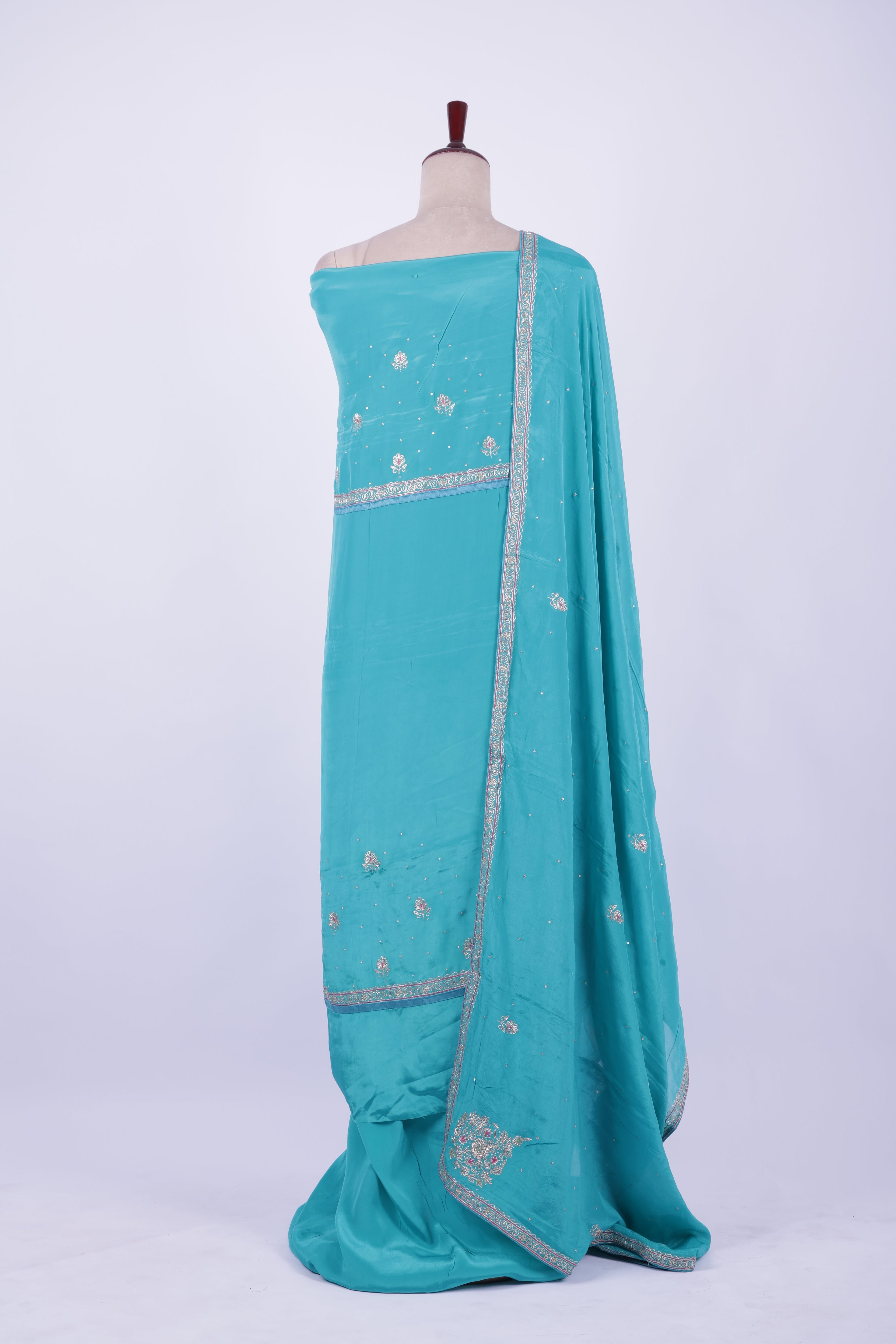 Sea green organza embroidered suit set