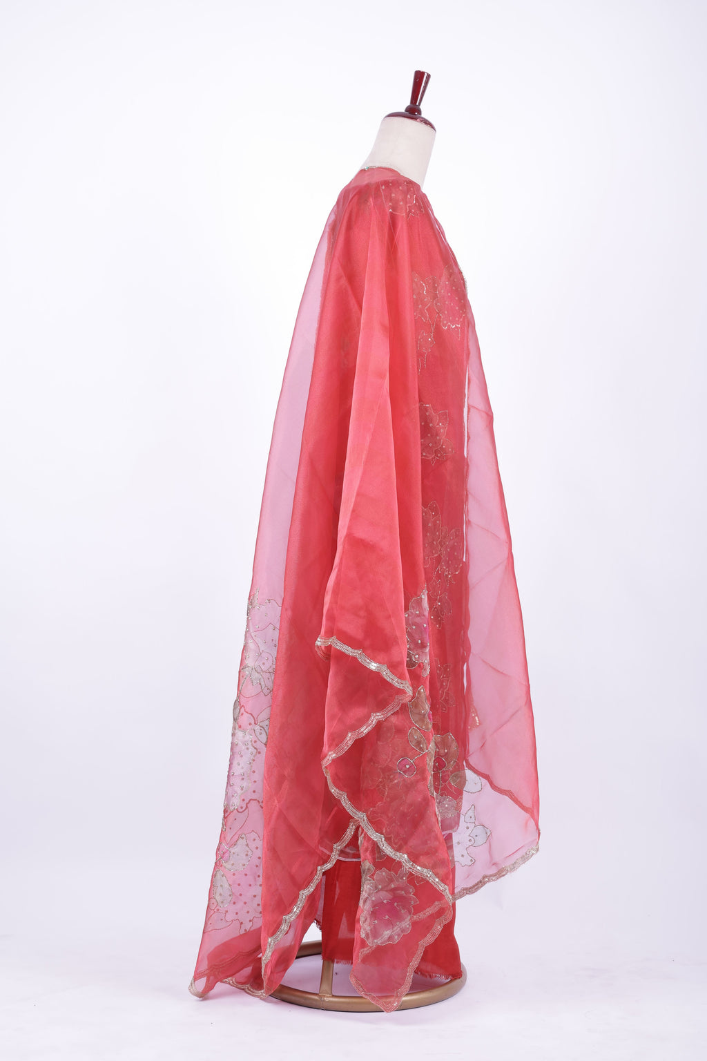 Coral pink organza embroidered suit set