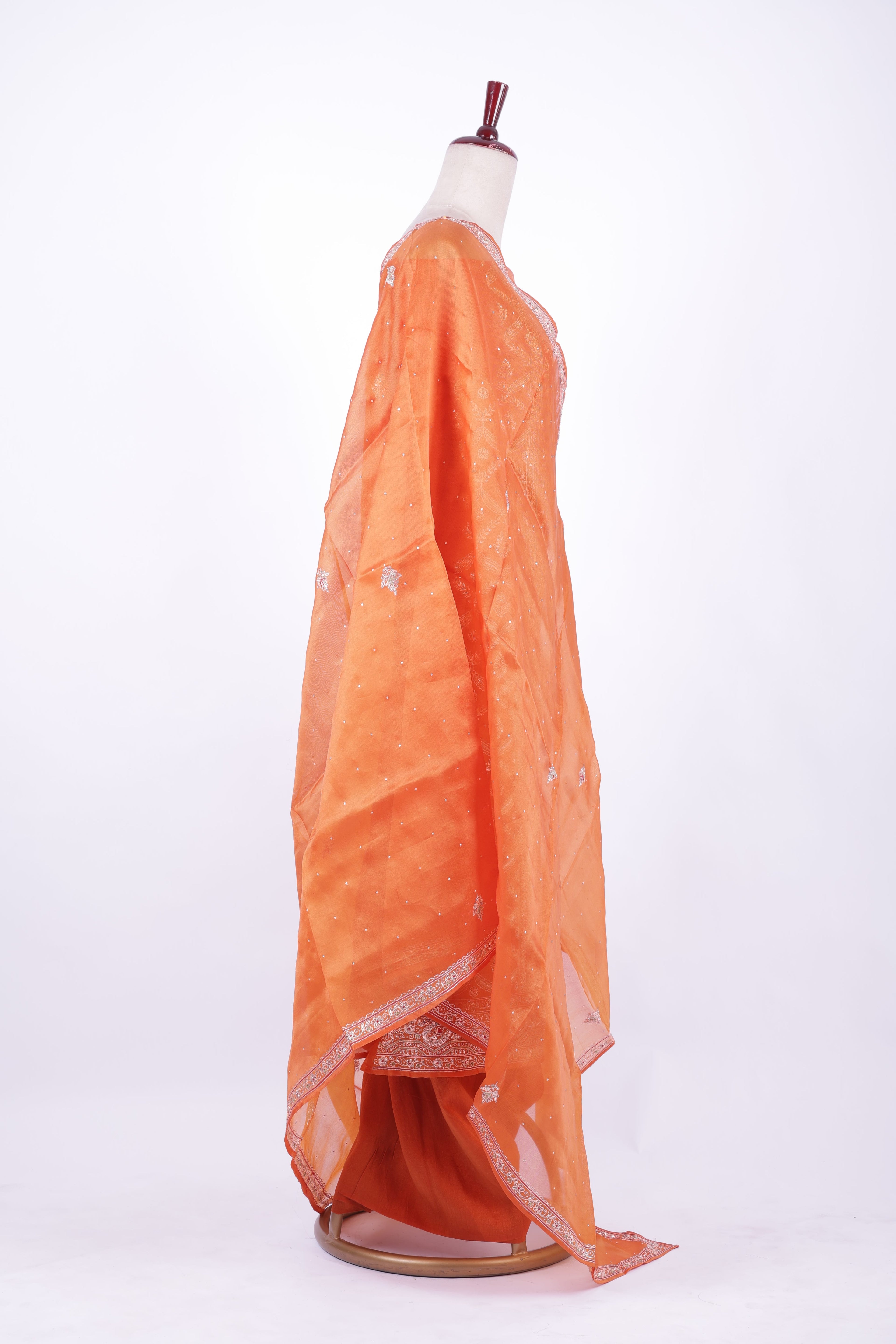 Burnt orange organza embroidered suit set