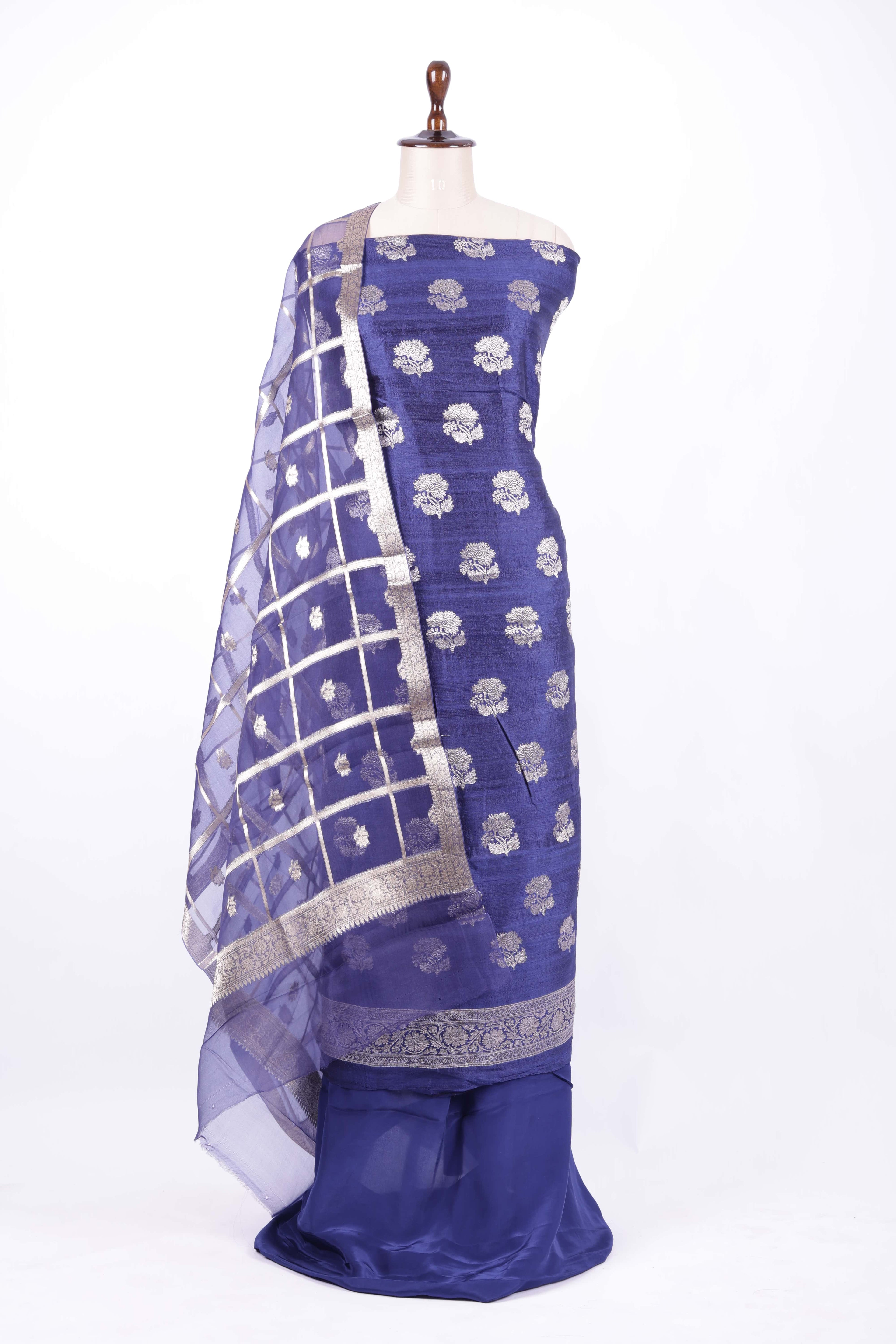 Royal blue Banarasi silk suit set