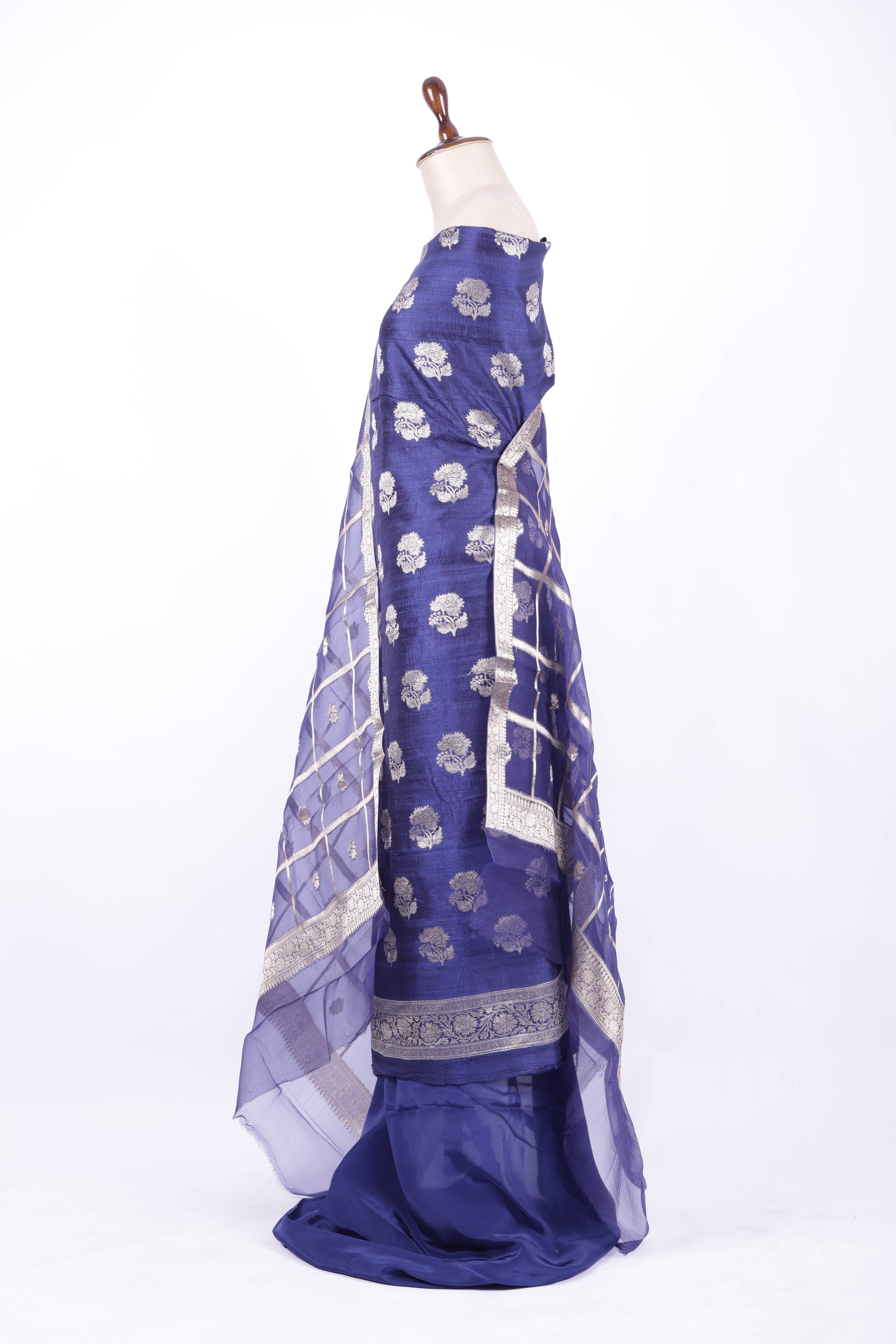 Royal blue Banarasi silk suit set
