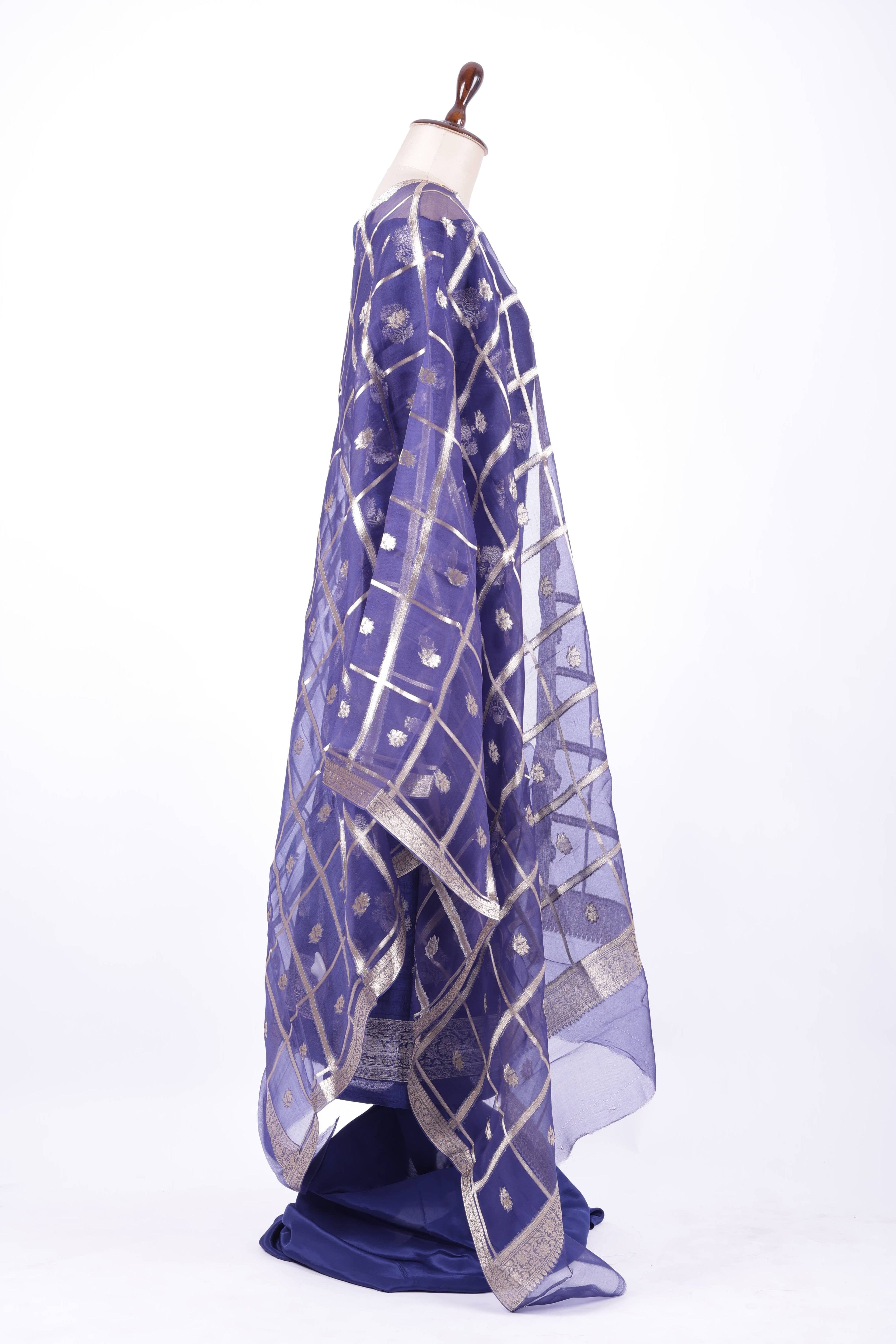 Royal blue Banarasi silk suit set