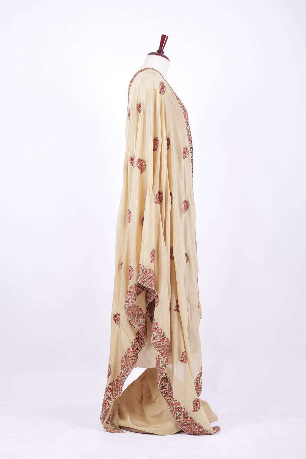 Beige and maroon embroidered silk suit set