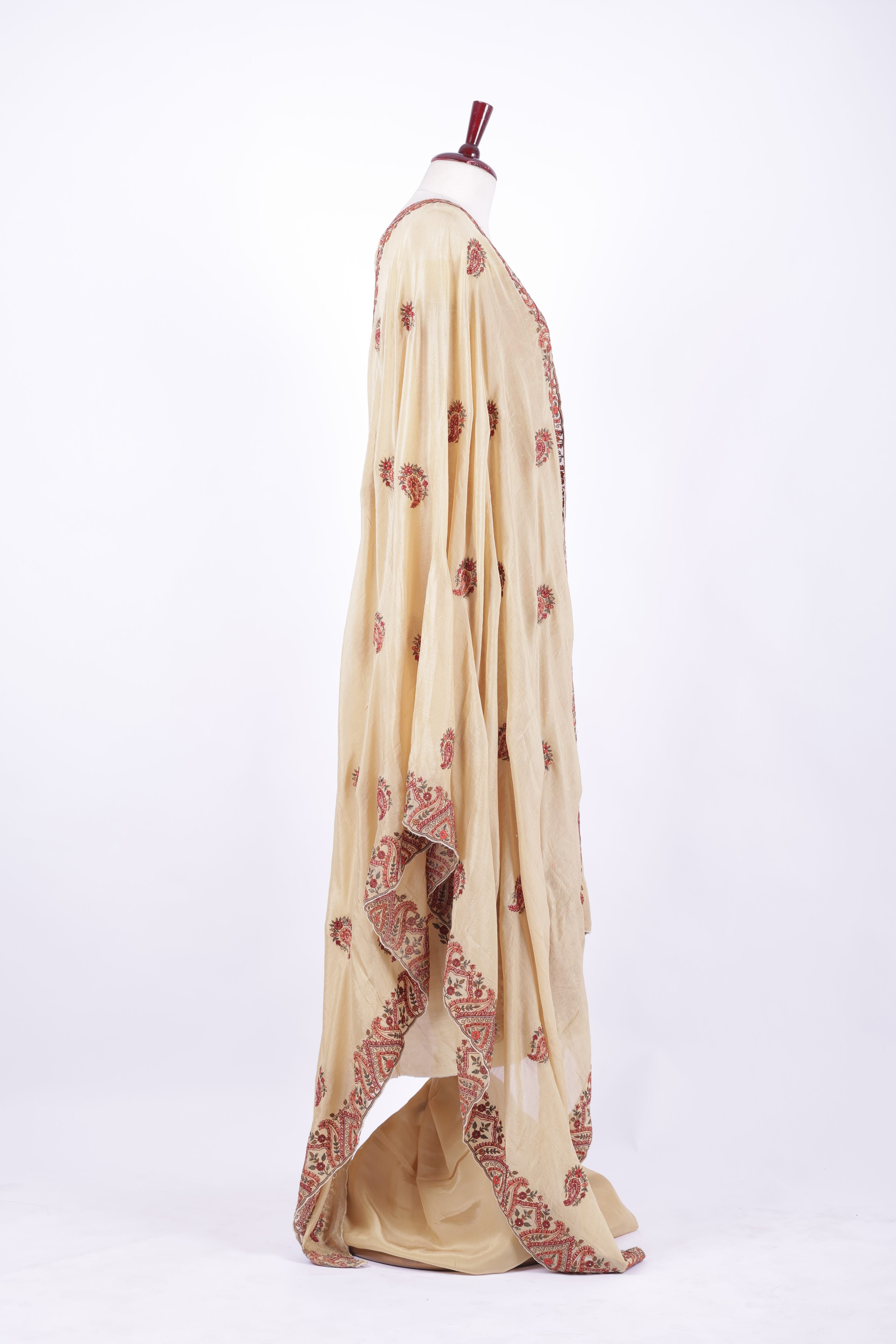 Beige and maroon embroidered silk suit set