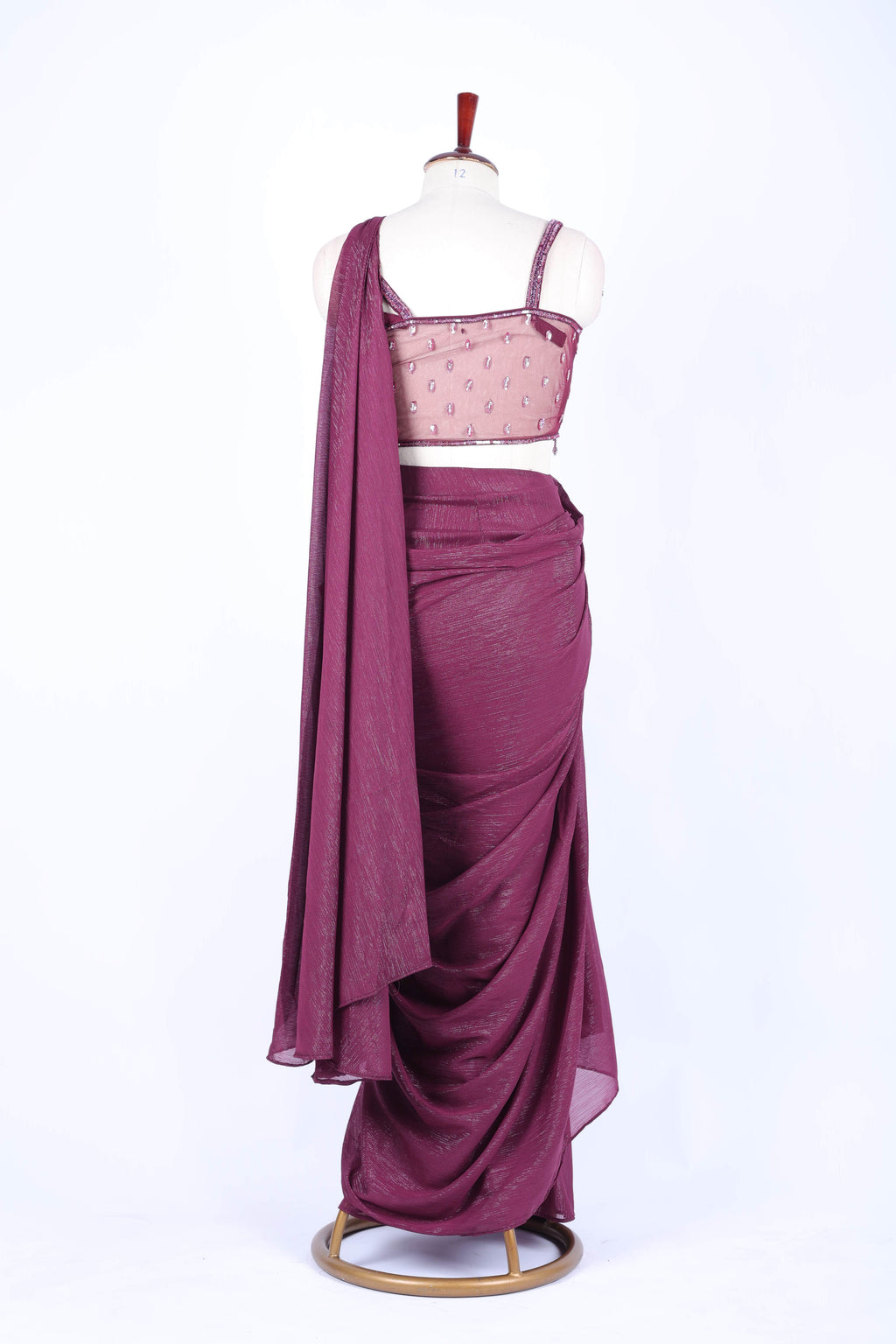 Dusty rose pre-draped saree set