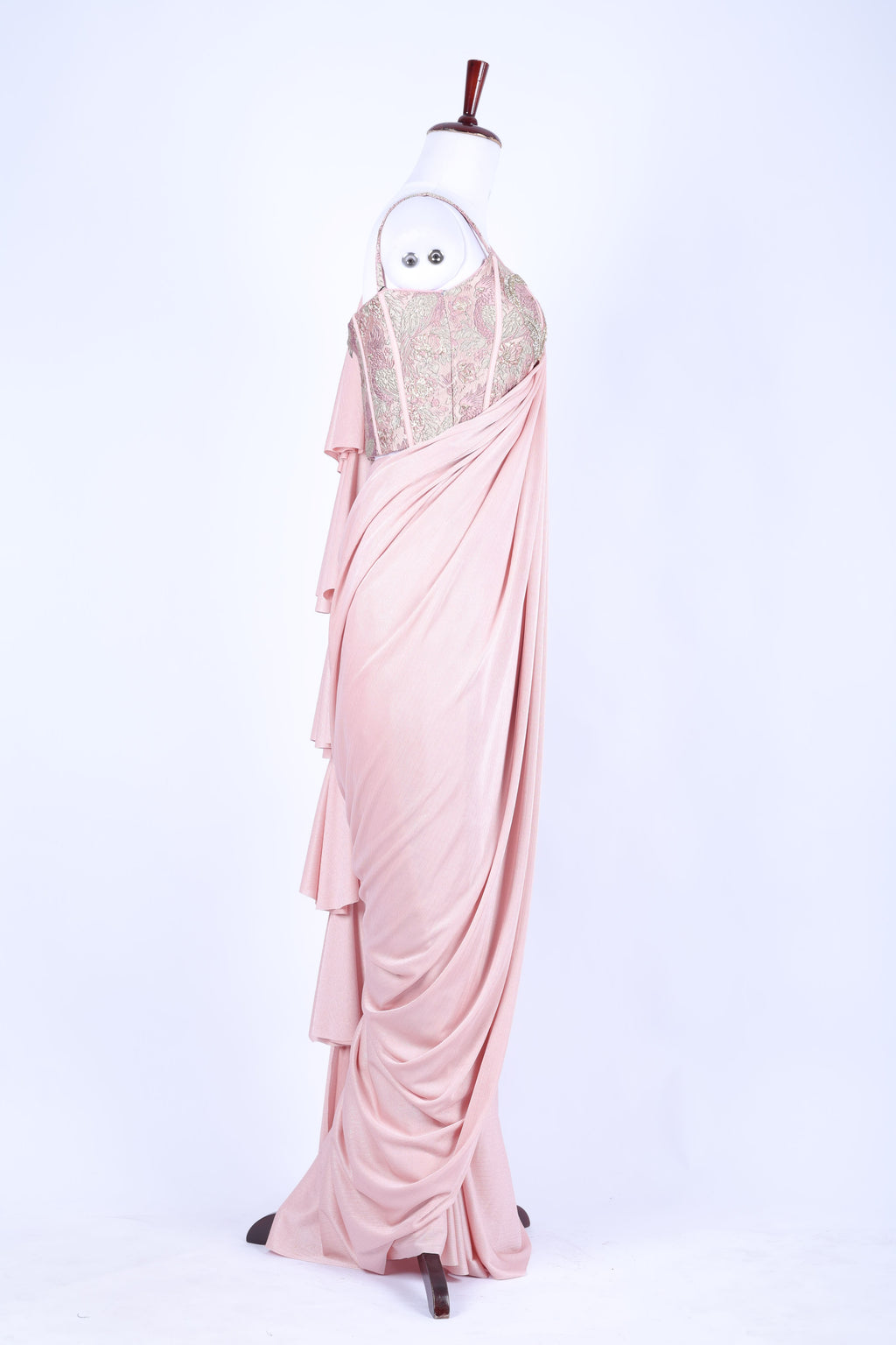 Pink pre-draped saree set