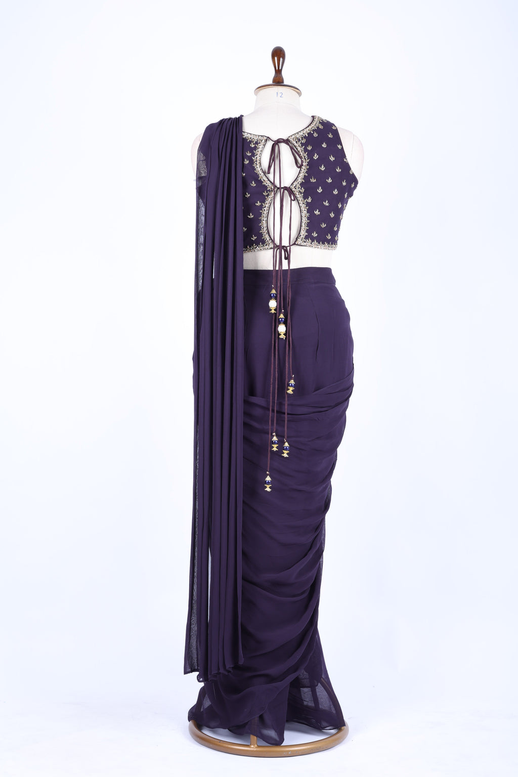 Emerald green pre-draped saree set